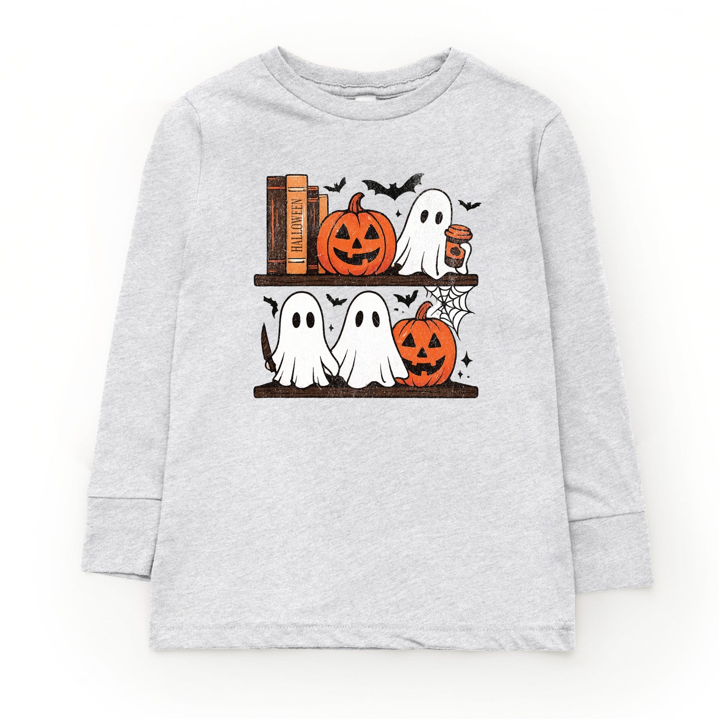 Halloween Bookshelf Ghosts - Toddler Long Sleeve Graphic Tee and Youth Long Sleeve Graphic T-Shirt
