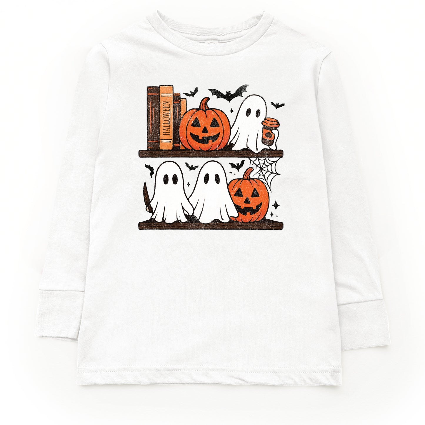 Halloween Bookshelf Ghosts - Toddler Long Sleeve Graphic Tee and Youth Long Sleeve Graphic T-Shirt