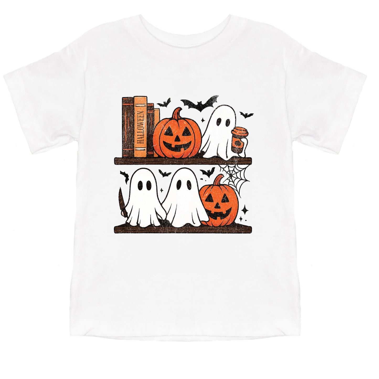 Halloween Bookshelf Ghosts - Youth Short Sleeve Graphic T-Shirt and Toddler Short Sleeve Graphic T-Shirt