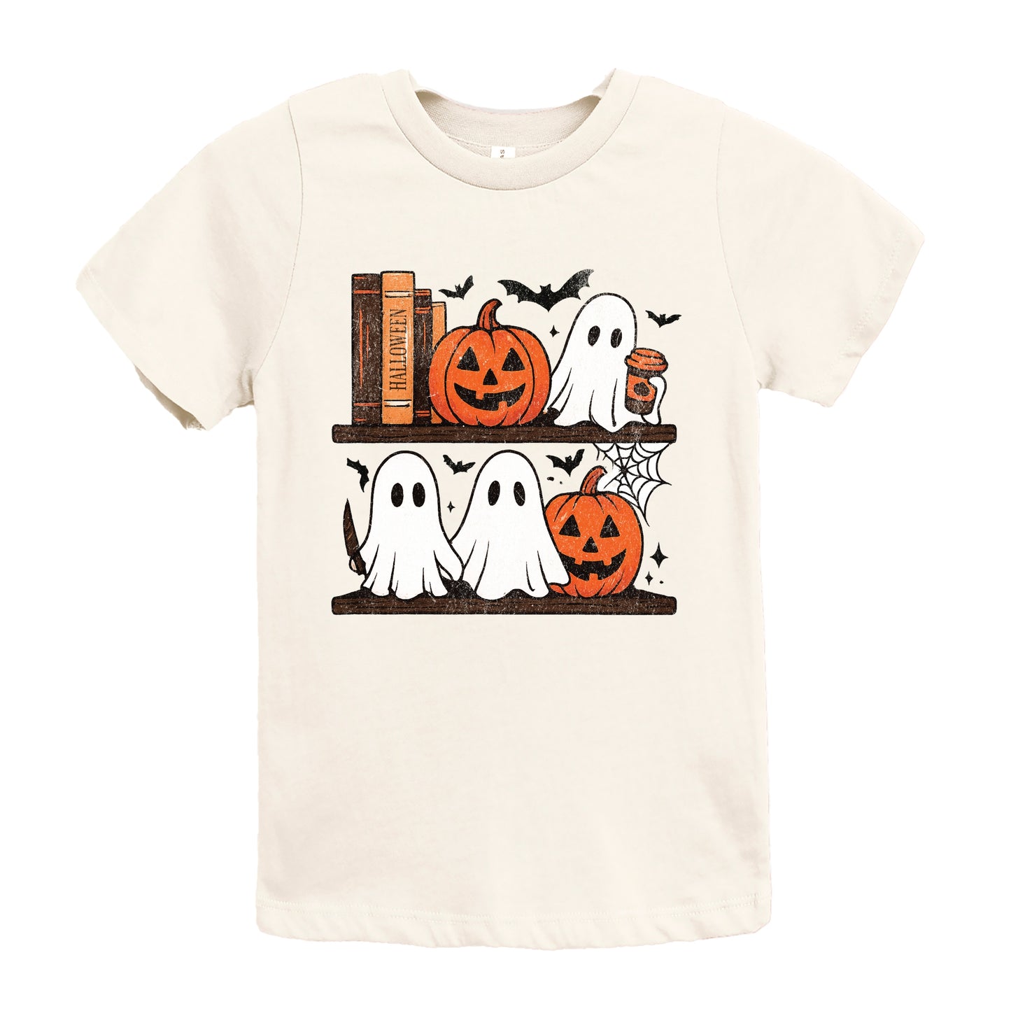 Halloween Bookshelf Ghosts - Youth Short Sleeve Graphic T-Shirt and Toddler Short Sleeve Graphic T-Shirt
