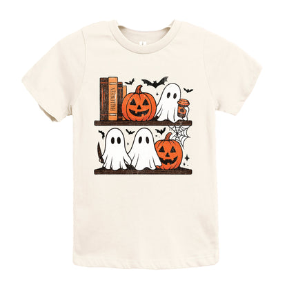 Halloween Bookshelf Ghosts - Youth Short Sleeve Graphic T-Shirt and Toddler Short Sleeve Graphic T-Shirt