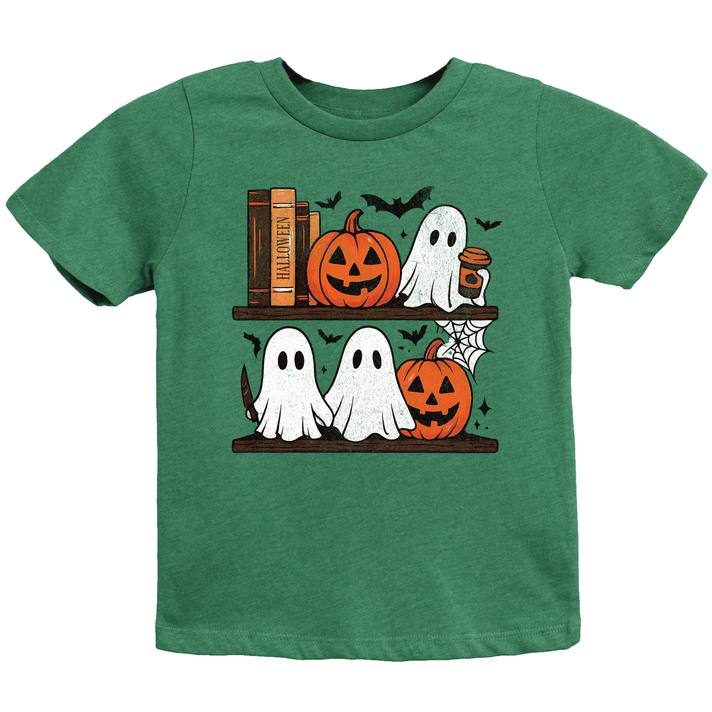 Halloween Bookshelf Ghosts - Youth Short Sleeve Graphic T-Shirt and Toddler Short Sleeve Graphic T-Shirt