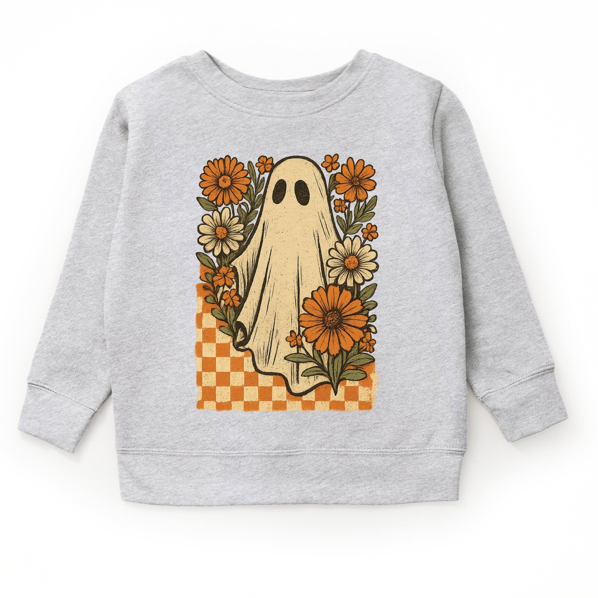 Checkered Ghost Floral Vintage - Toddler Graphic Sweatshirt and Youth Graphic Sweatshirt