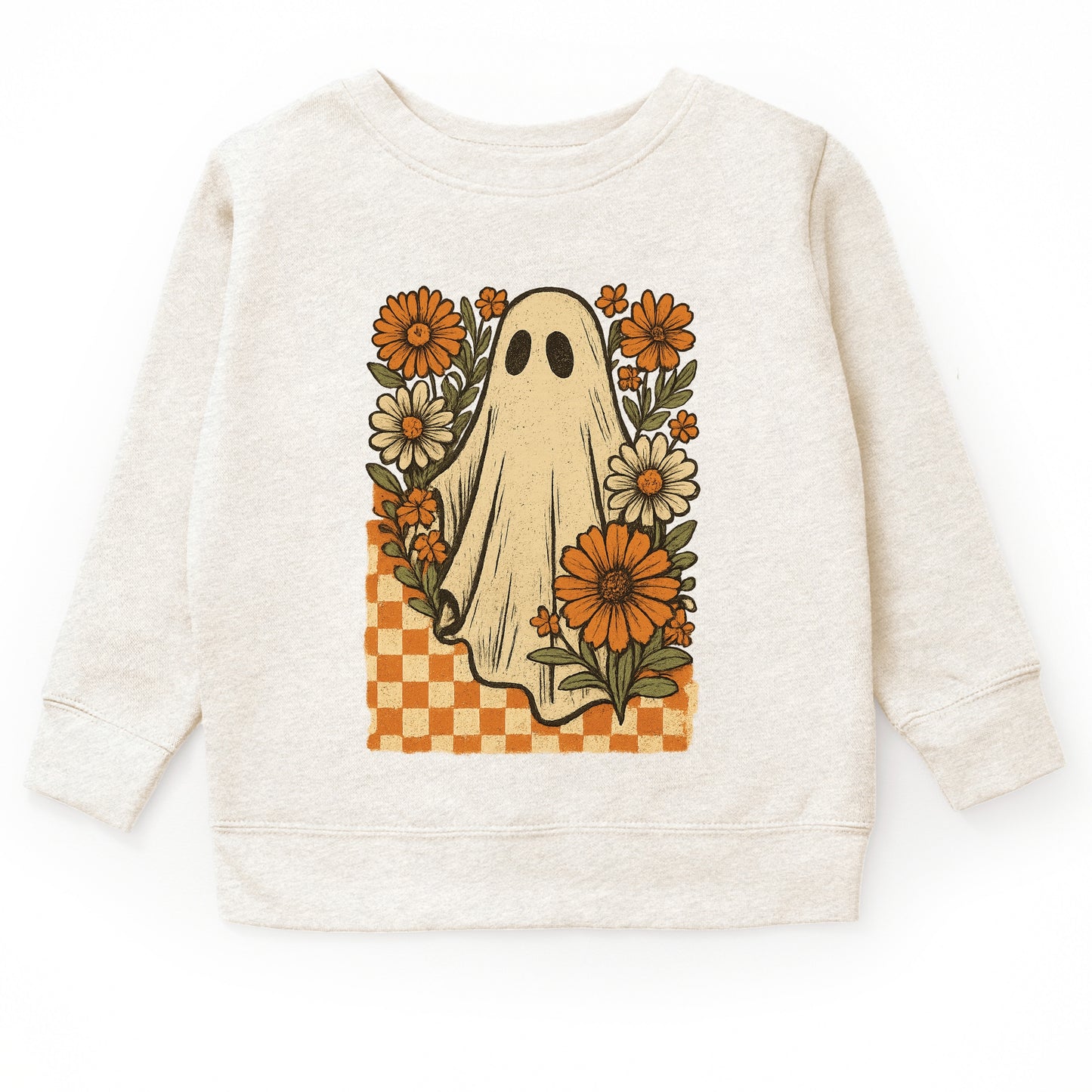 Checkered Ghost Floral Vintage - Toddler Graphic Sweatshirt and Youth Graphic Sweatshirt