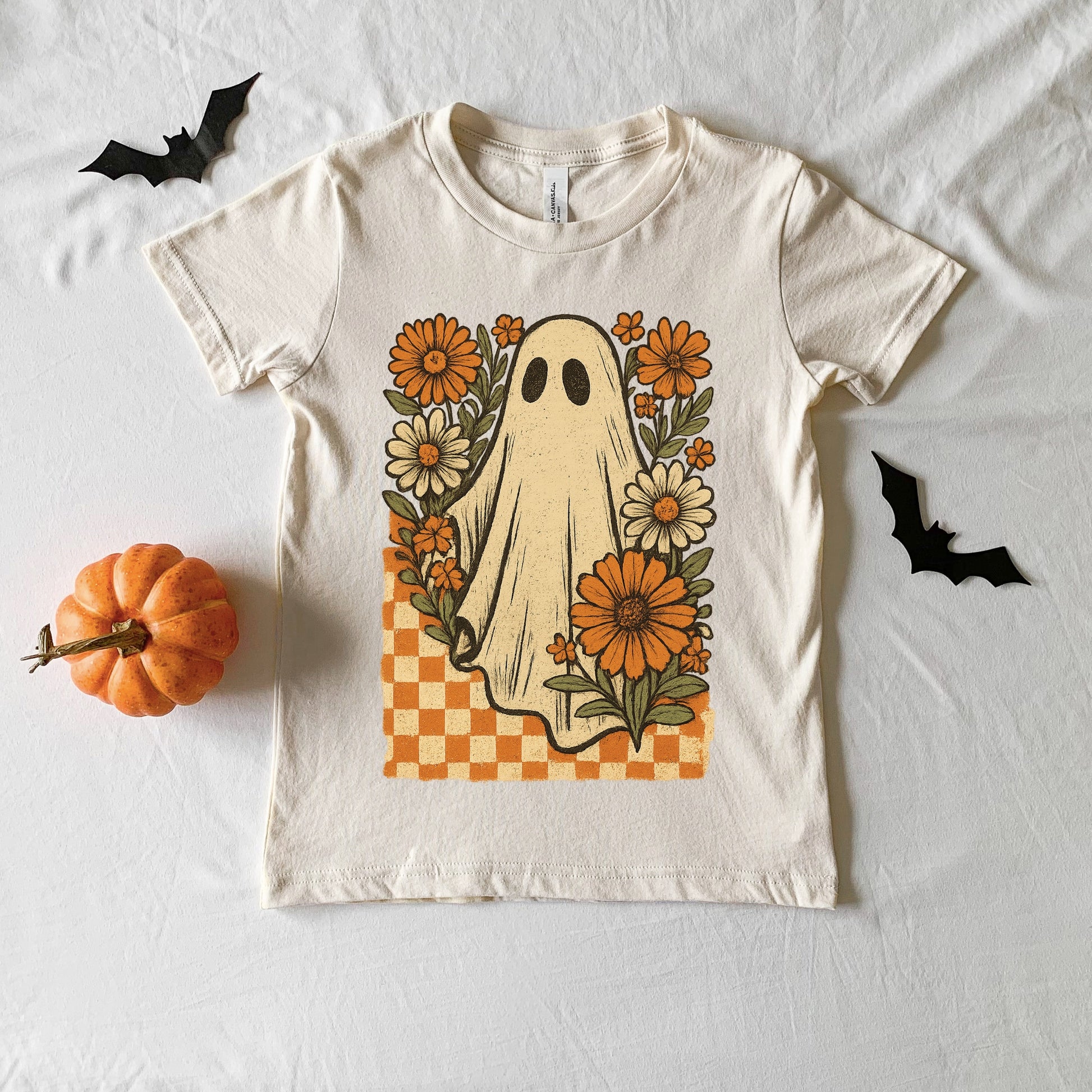 Checkered Ghost Floral Vintage - Youth Short Sleeve Graphic T-Shirt and Toddler Short Sleeve Graphic T-Shirt