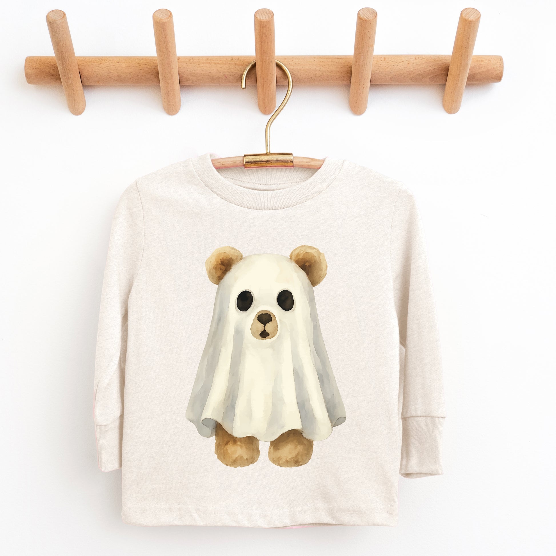 Watercolor Ghost Bear - Kids Youth Long Sleeve Tee and Kids Toddler Long Sleeve Tee