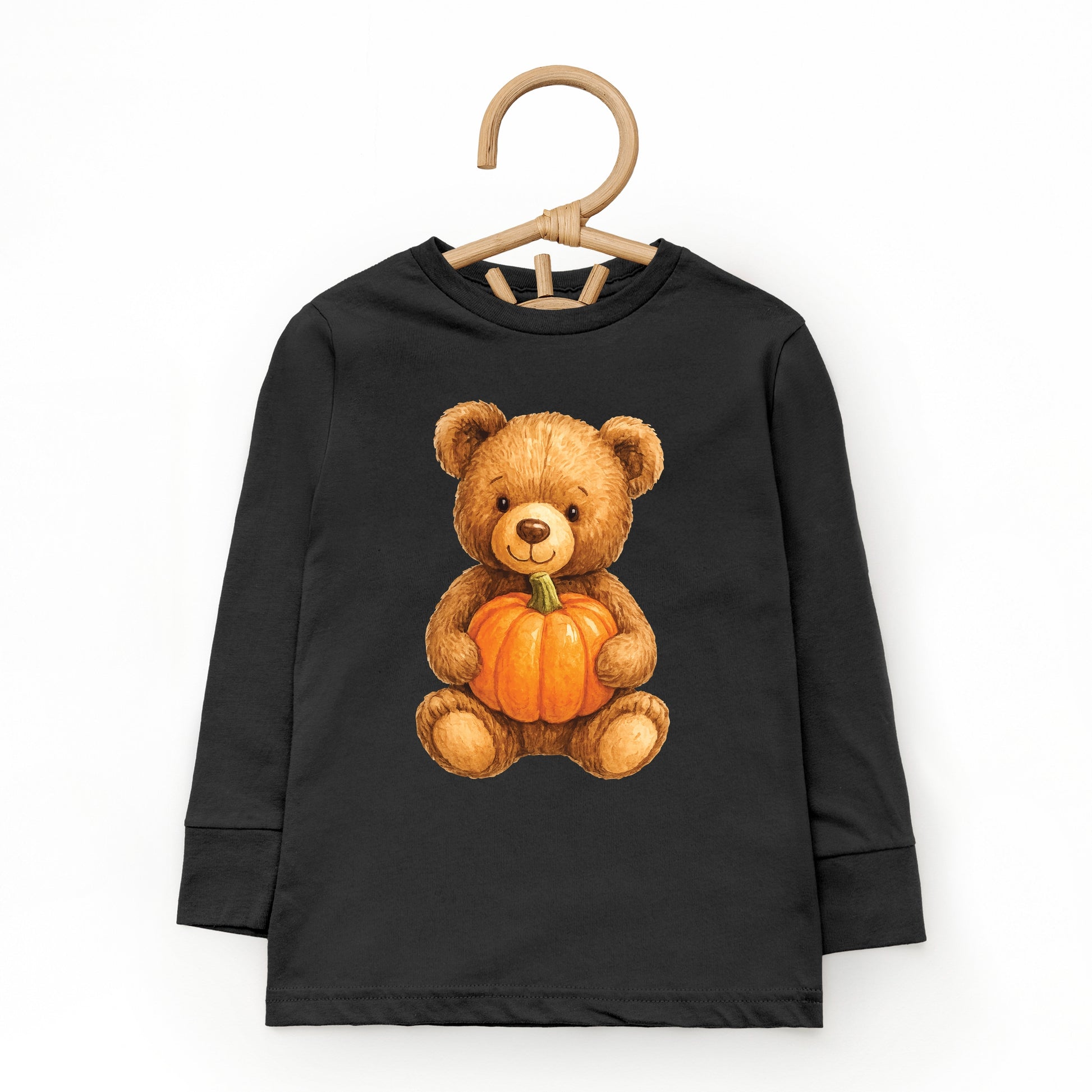 Watercolor Pumpkin Bear - Kids Toddler Long Sleeve Tee and Kids Youth Long Sleeve Tee