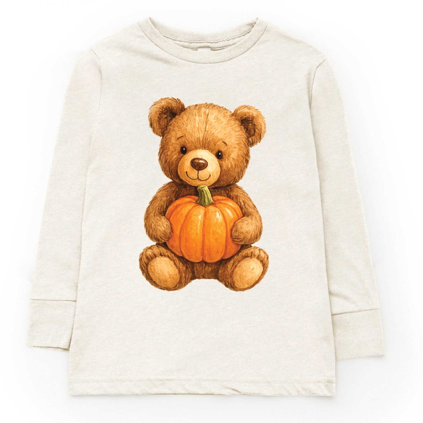 Watercolor Pumpkin Bear - Kids Toddler Long Sleeve Tee and Kids Youth Long Sleeve Tee