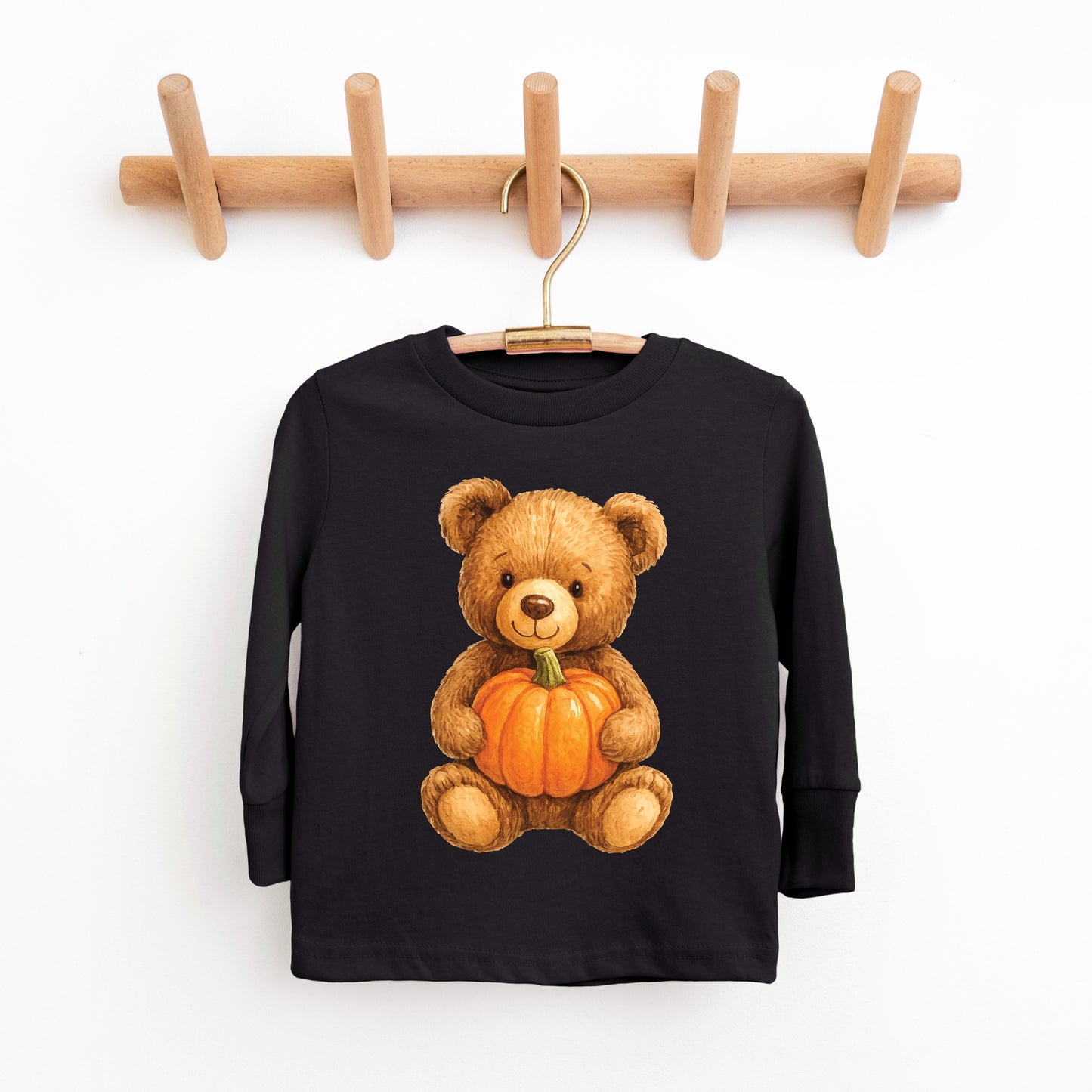 Watercolor Pumpkin Bear - Kids Toddler Long Sleeve Tee and Kids Youth Long Sleeve Tee