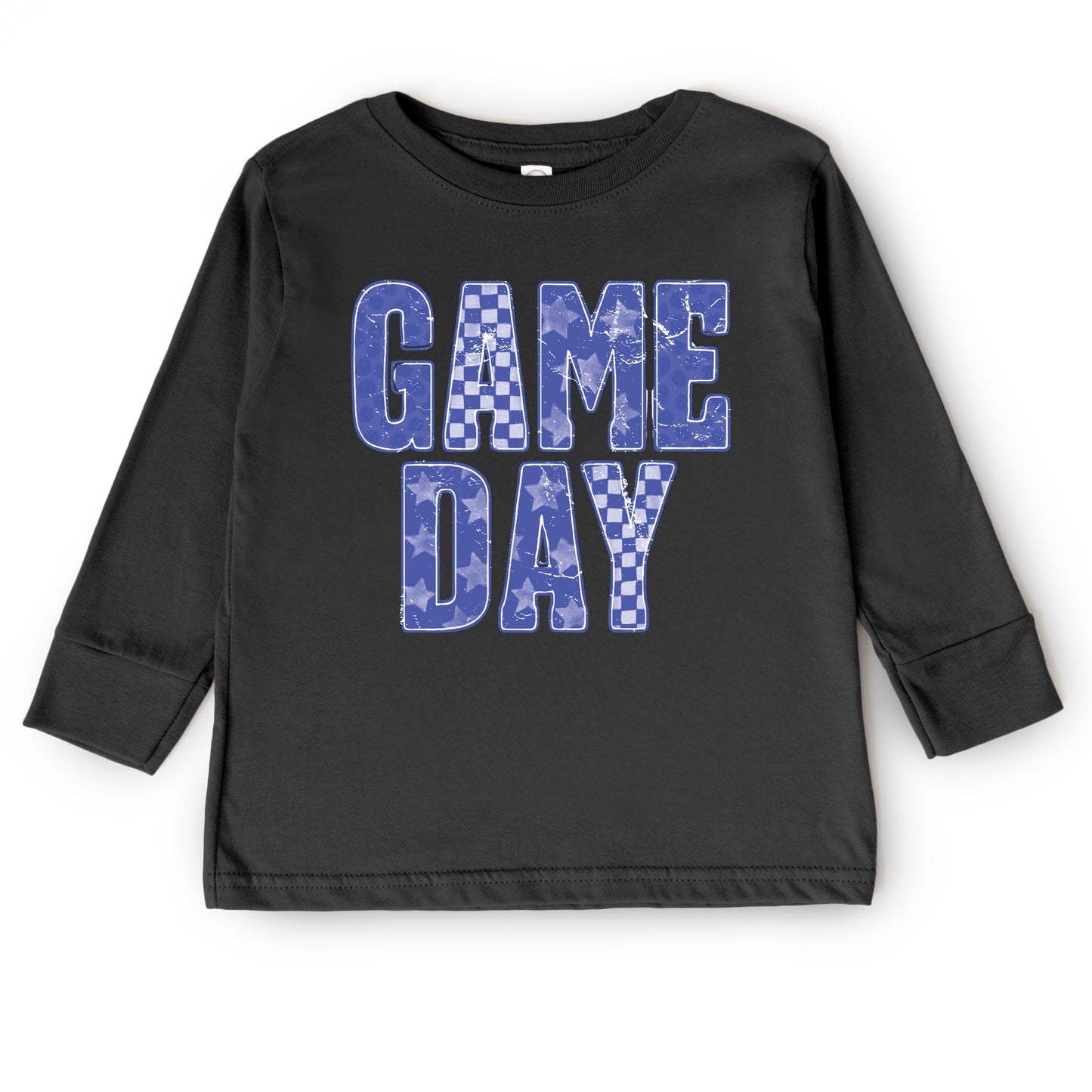 Game Day Blue Checkered - Kids Toddler Long Sleeve Graphic Tee and Kids Youth Long Sleeve Graphic T-Shirt