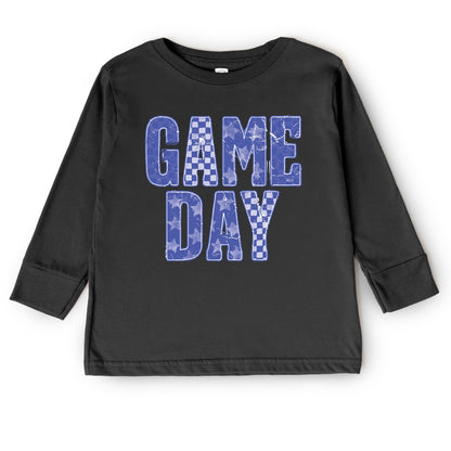 Game Day Blue Checkered - Kids Toddler Long Sleeve Graphic Tee and Kids Youth Long Sleeve Graphic T-Shirt