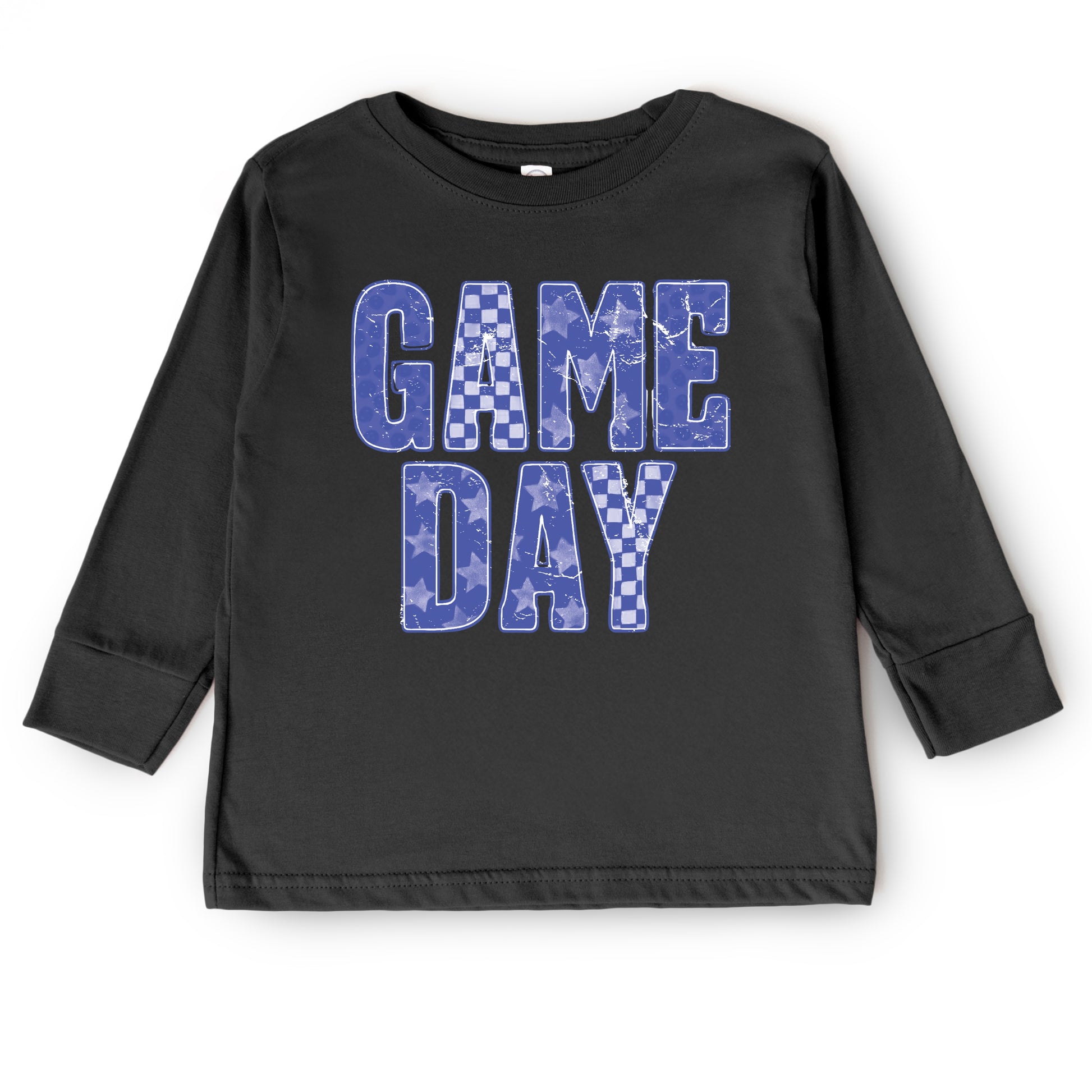 Game Day Blue Checkered - Kids Toddler Long Sleeve Graphic Tee and Kids Youth Long Sleeve Graphic T-Shirt