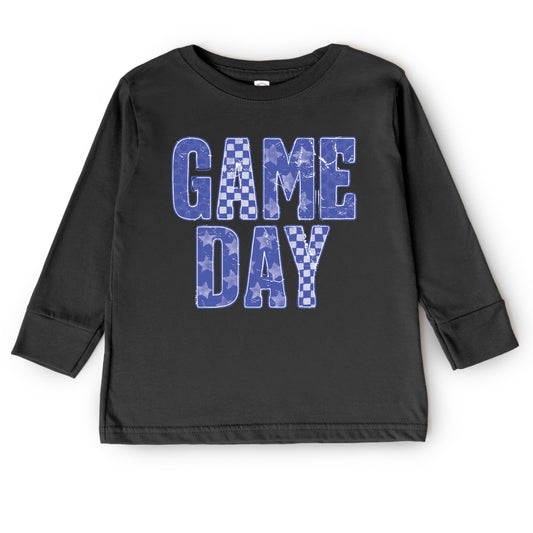 Game Day Blue Checkered - Kids Toddler Long Sleeve Graphic Tee and Kids Youth Long Sleeve Graphic T-Shirt