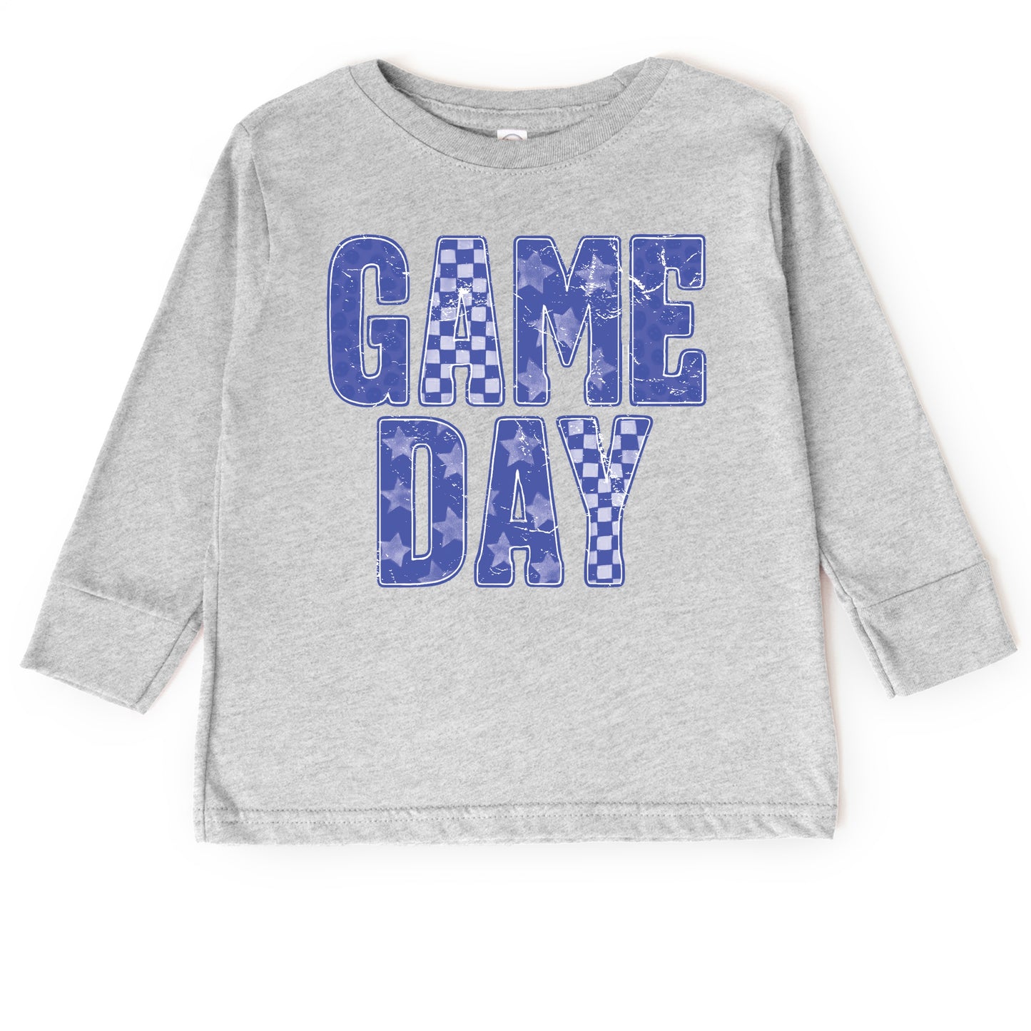 Game Day Blue Checkered - Kids Toddler Long Sleeve Graphic Tee and Kids Youth Long Sleeve Graphic T-Shirt