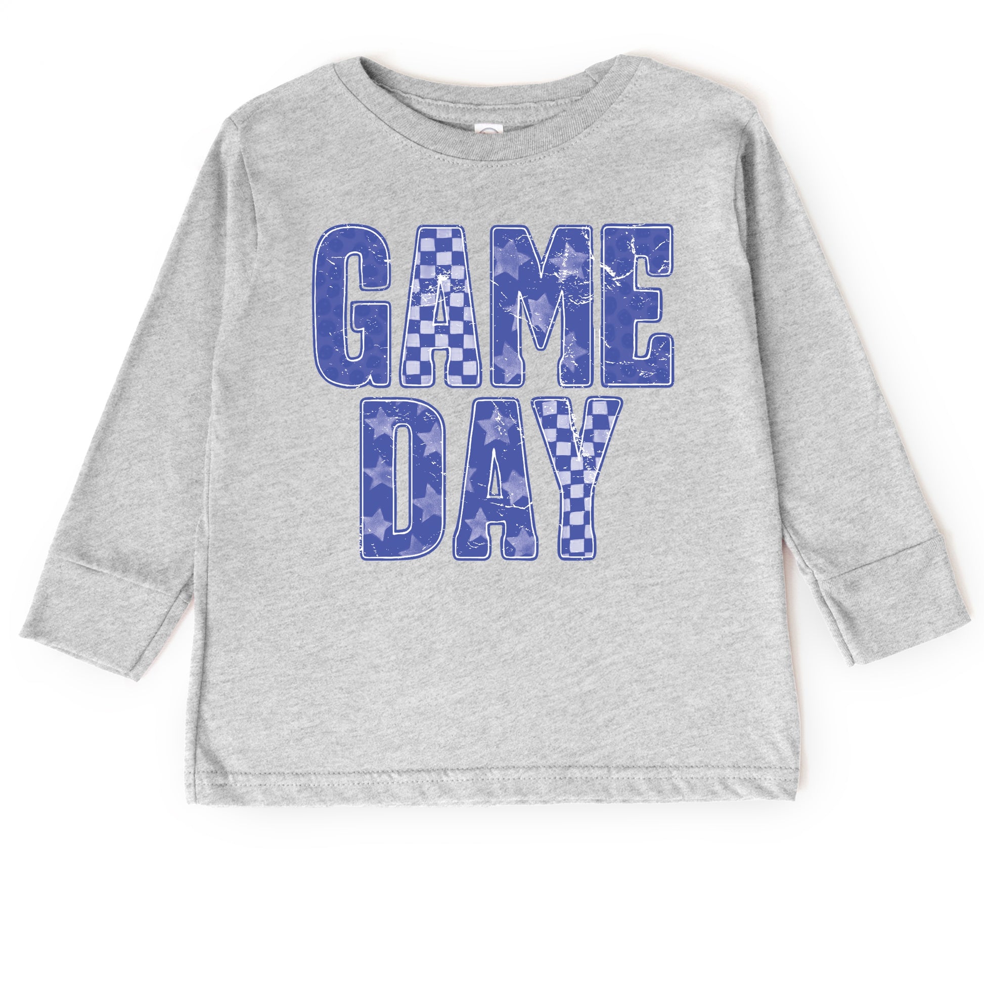 Game Day Blue Checkered - Kids Toddler Long Sleeve Graphic Tee and Kids Youth Long Sleeve Graphic T-Shirt