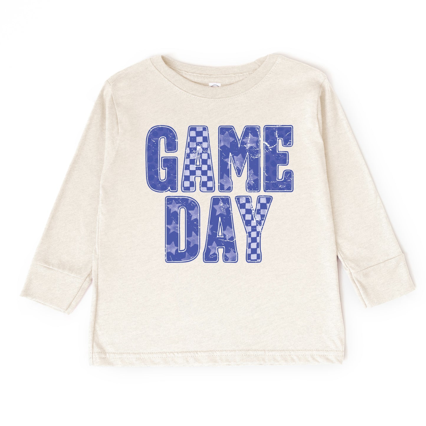 Game Day Blue Checkered - Kids Toddler Long Sleeve Graphic Tee and Kids Youth Long Sleeve Graphic T-Shirt