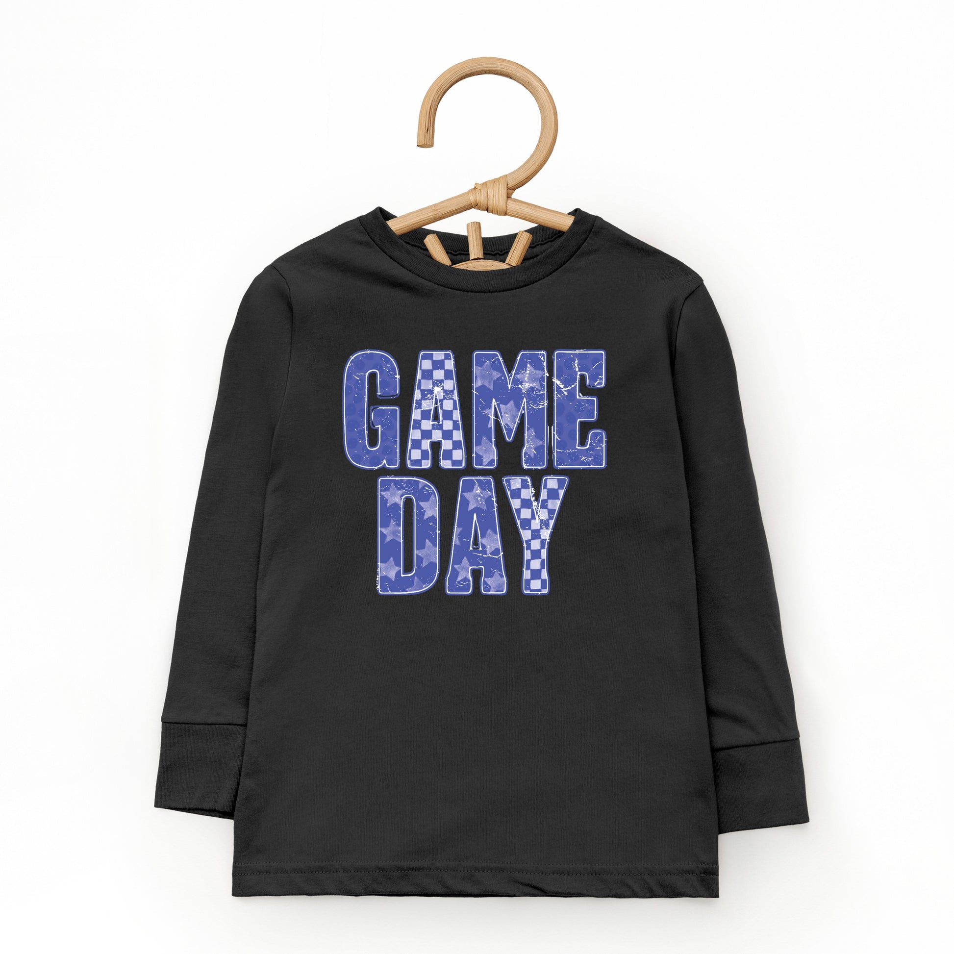 Game Day Blue Checkered - Kids Toddler Long Sleeve Graphic Tee and Kids Youth Long Sleeve Graphic T-Shirt