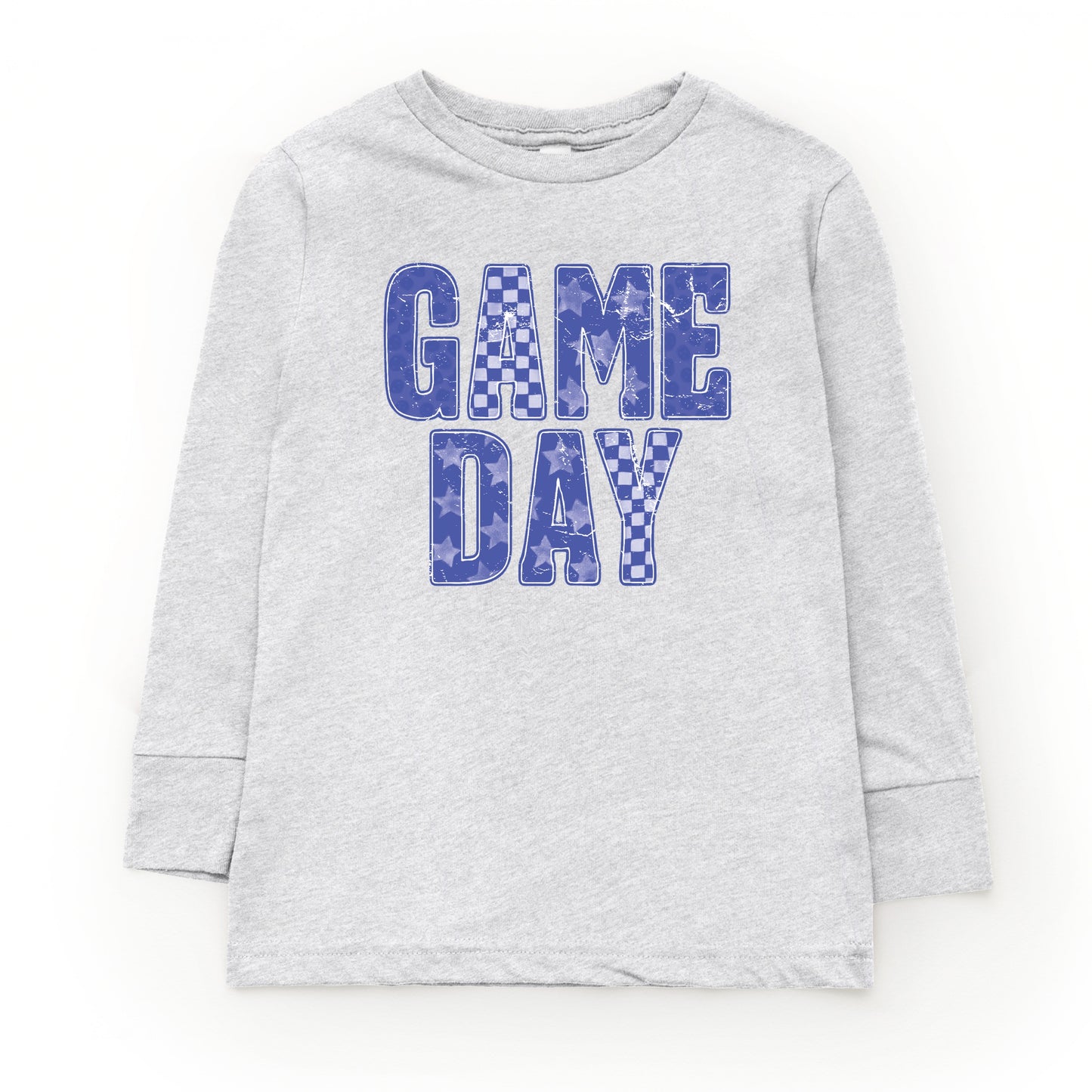 Game Day Blue Checkered - Kids Toddler Long Sleeve Graphic Tee and Kids Youth Long Sleeve Graphic T-Shirt