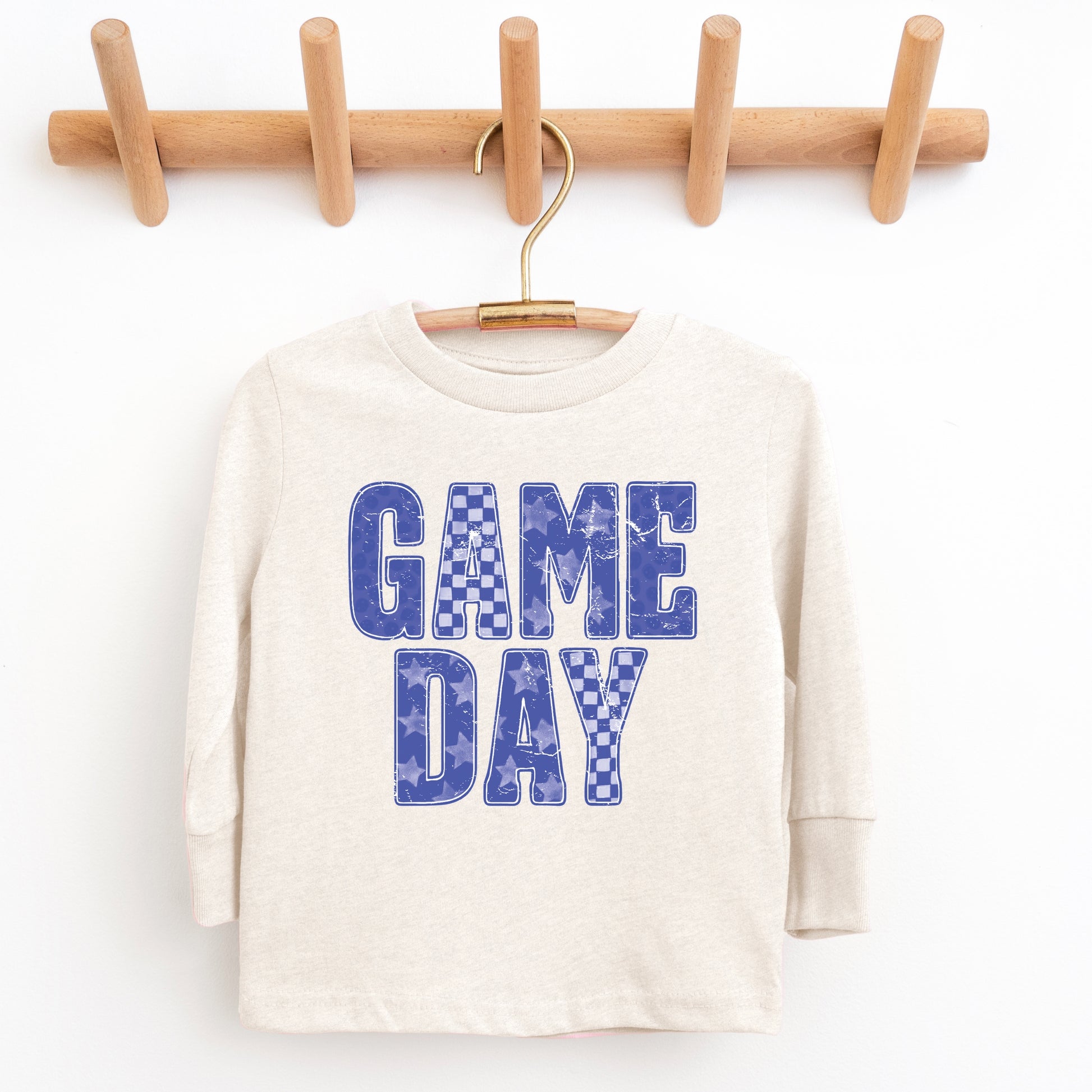 Game Day Blue Checkered - Kids Toddler Long Sleeve Graphic Tee and Kids Youth Long Sleeve Graphic T-Shirt