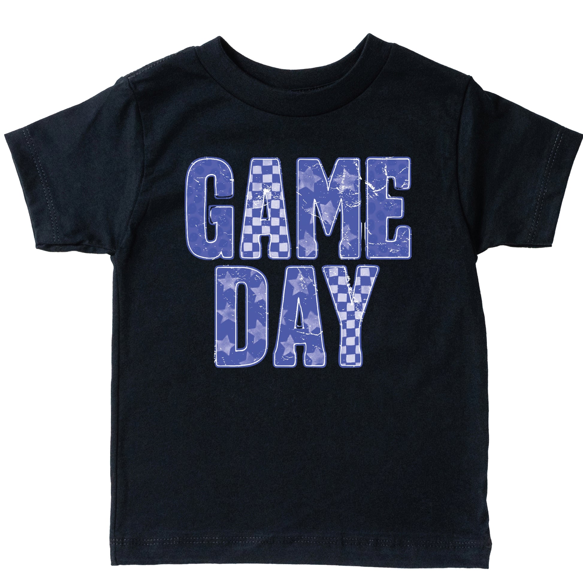 Game Day Blue Checkered - Kids Youth Short Sleeve Graphic T-Shirt and Toddler Short Sleeve Graphic T-Shirt