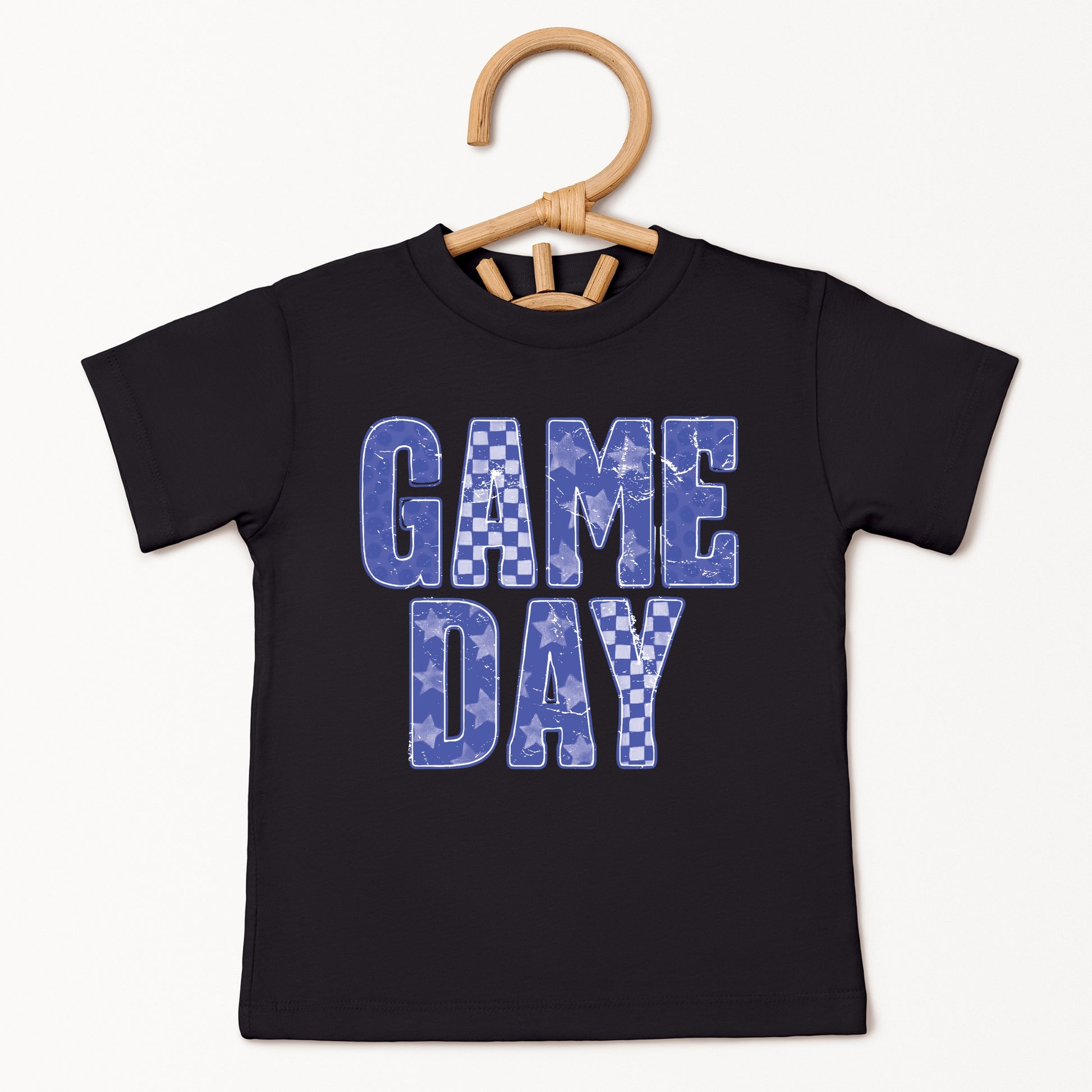 Game Day Blue Checkered - Kids Youth Short Sleeve Graphic T-Shirt and Toddler Short Sleeve Graphic T-Shirt