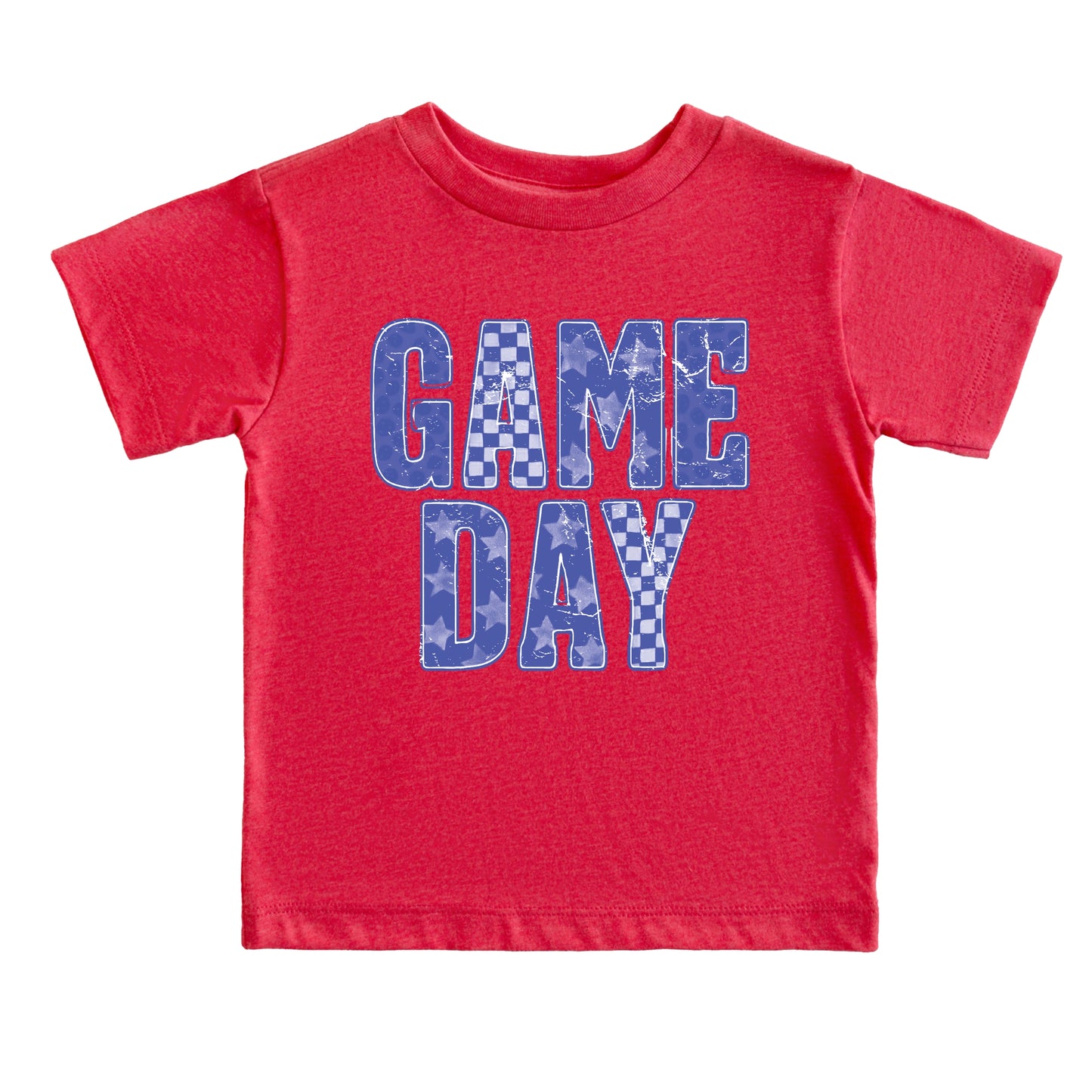 Game Day Blue Checkered - Kids Youth Short Sleeve Graphic T-Shirt and Toddler Short Sleeve Graphic T-Shirt