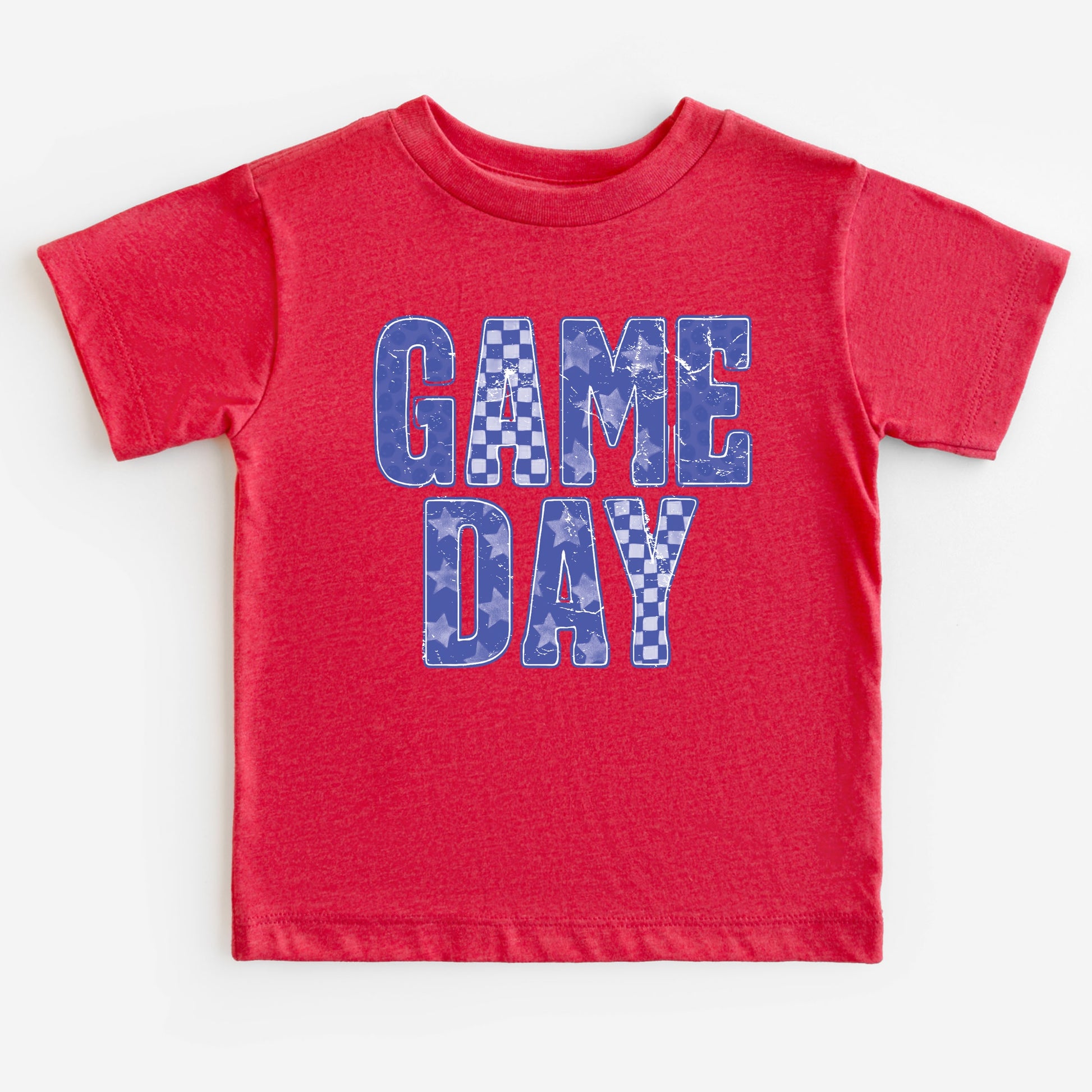 Game Day Blue Checkered - Kids Youth Short Sleeve Graphic T-Shirt and Toddler Short Sleeve Graphic T-Shirt