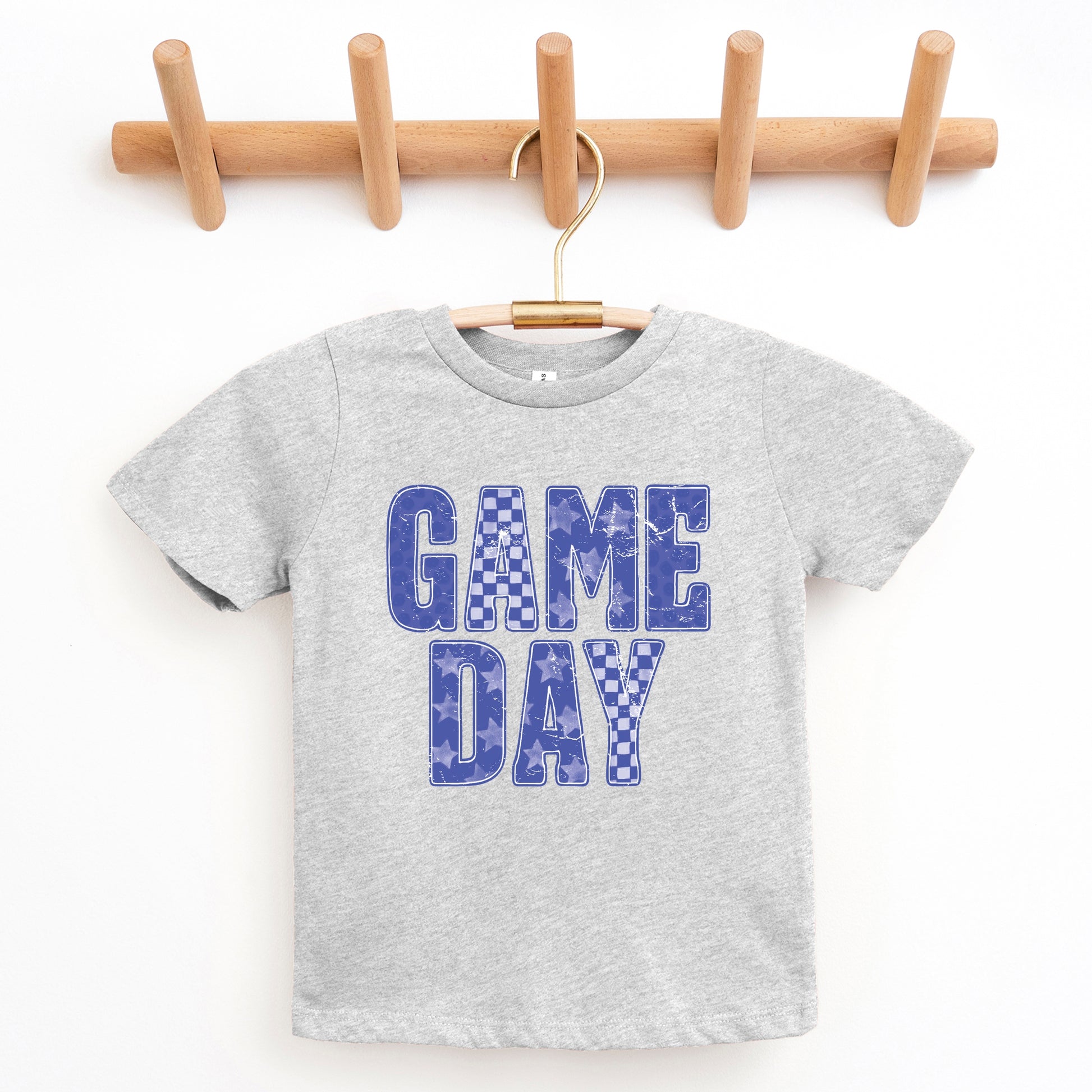 Game Day Blue Checkered - Kids Youth Short Sleeve Graphic T-Shirt and Toddler Short Sleeve Graphic T-Shirt