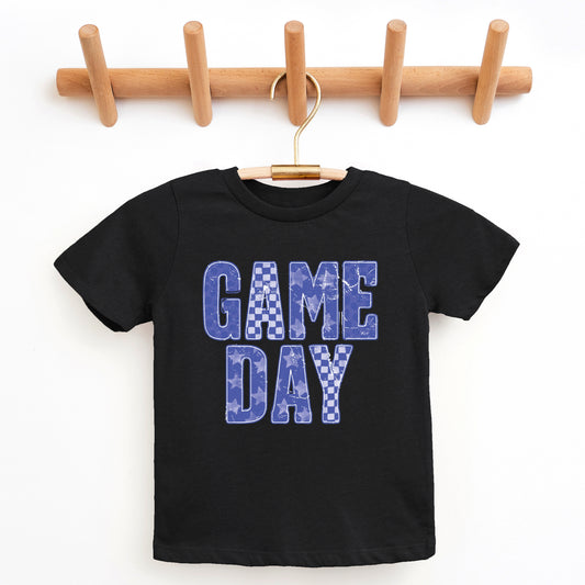 Game Day Blue Checkered - Kids Youth Short Sleeve Graphic T-Shirt and Toddler Short Sleeve Graphic T-Shirt