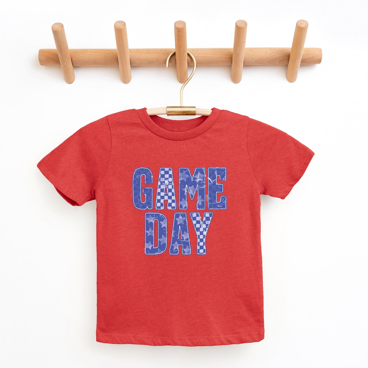 Game Day Blue Checkered - Kids Youth Short Sleeve Graphic T-Shirt and Toddler Short Sleeve Graphic T-Shirt