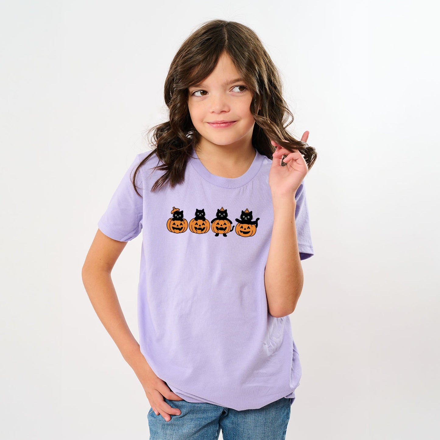 Four Black Cats Pumpkins - Youth Short Sleeve Graphic T-Shirt and Toddler Short Sleeve Graphic T-Shirt