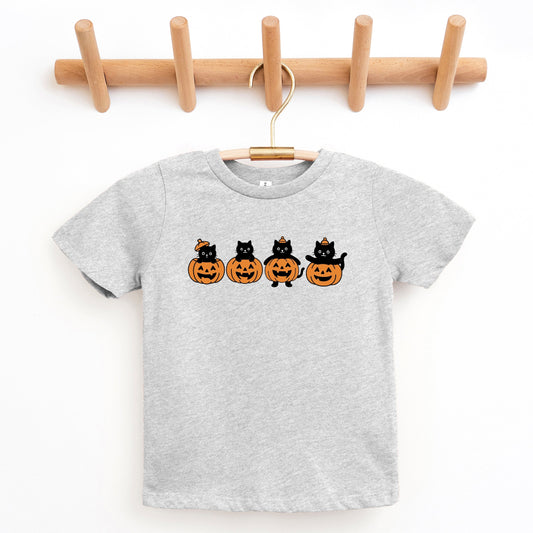 Four Black Cats Pumpkins - Youth Short Sleeve Graphic T-Shirt and Toddler Short Sleeve Graphic T-Shirt