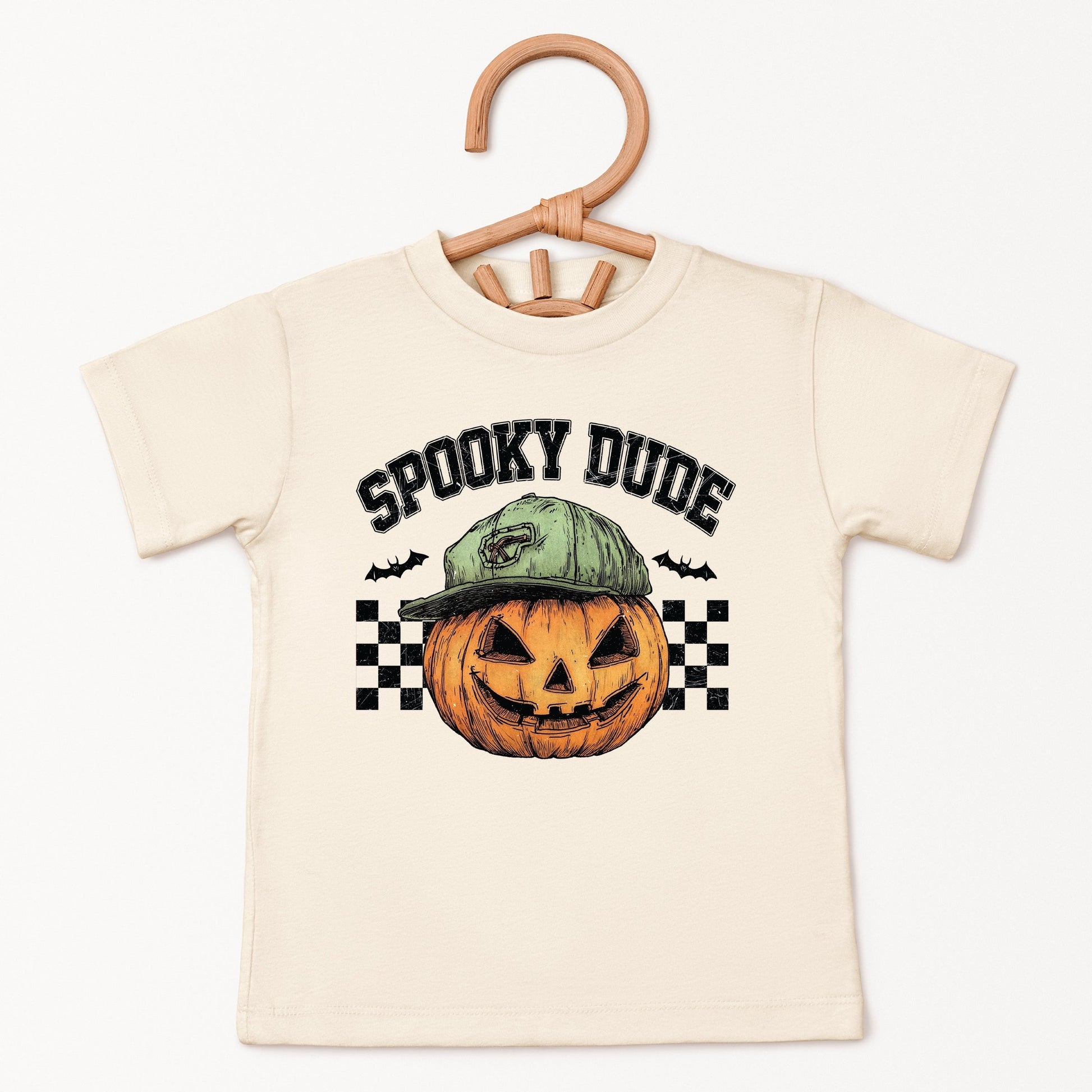Spooky Dude Checkered Pumpkin - Youth Short Sleeve Graphic T-Shirt and Toddler Short Sleeve Graphic T-Shirt