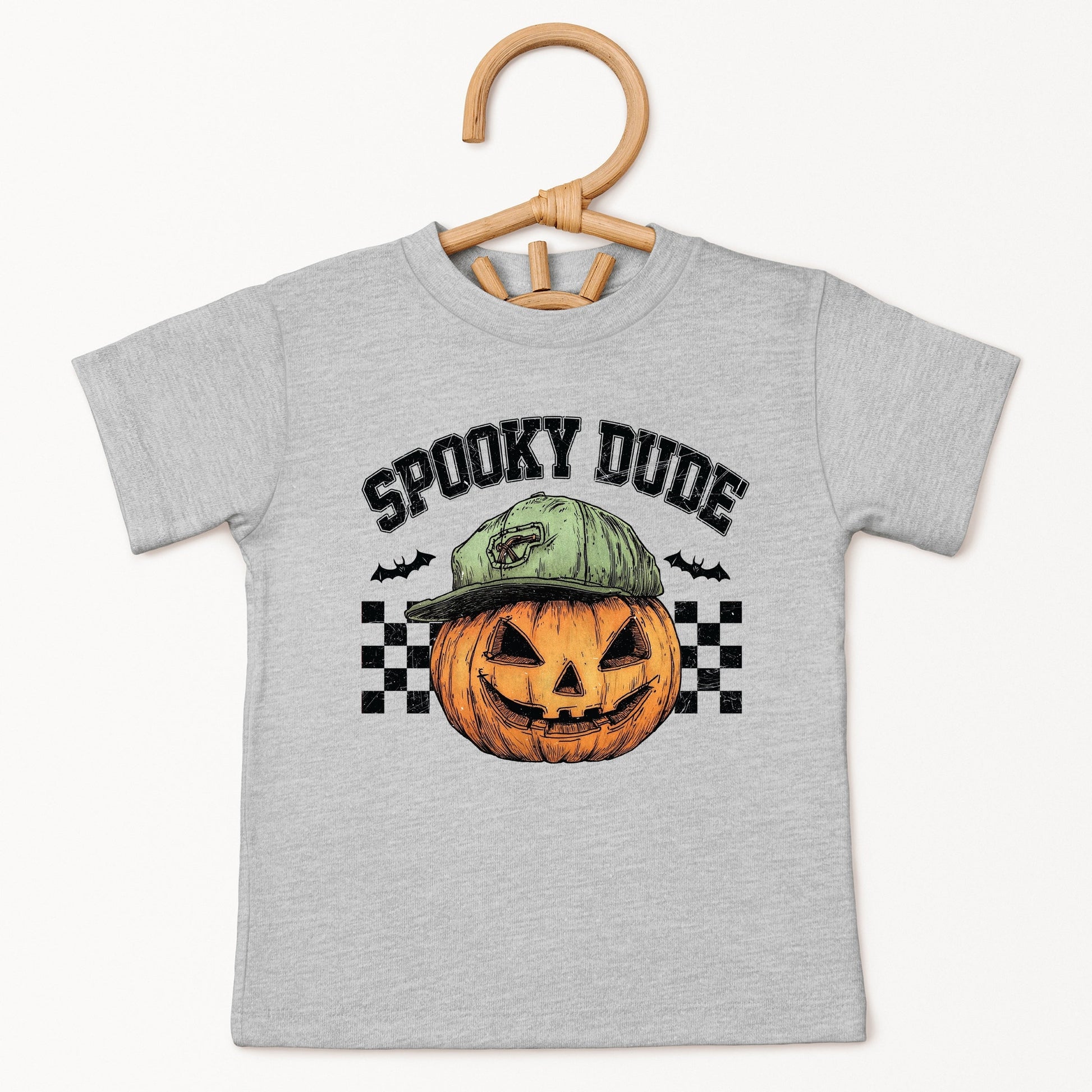 Spooky Dude Checkered Pumpkin - Youth Short Sleeve Graphic T-Shirt and Toddler Short Sleeve Graphic T-Shirt