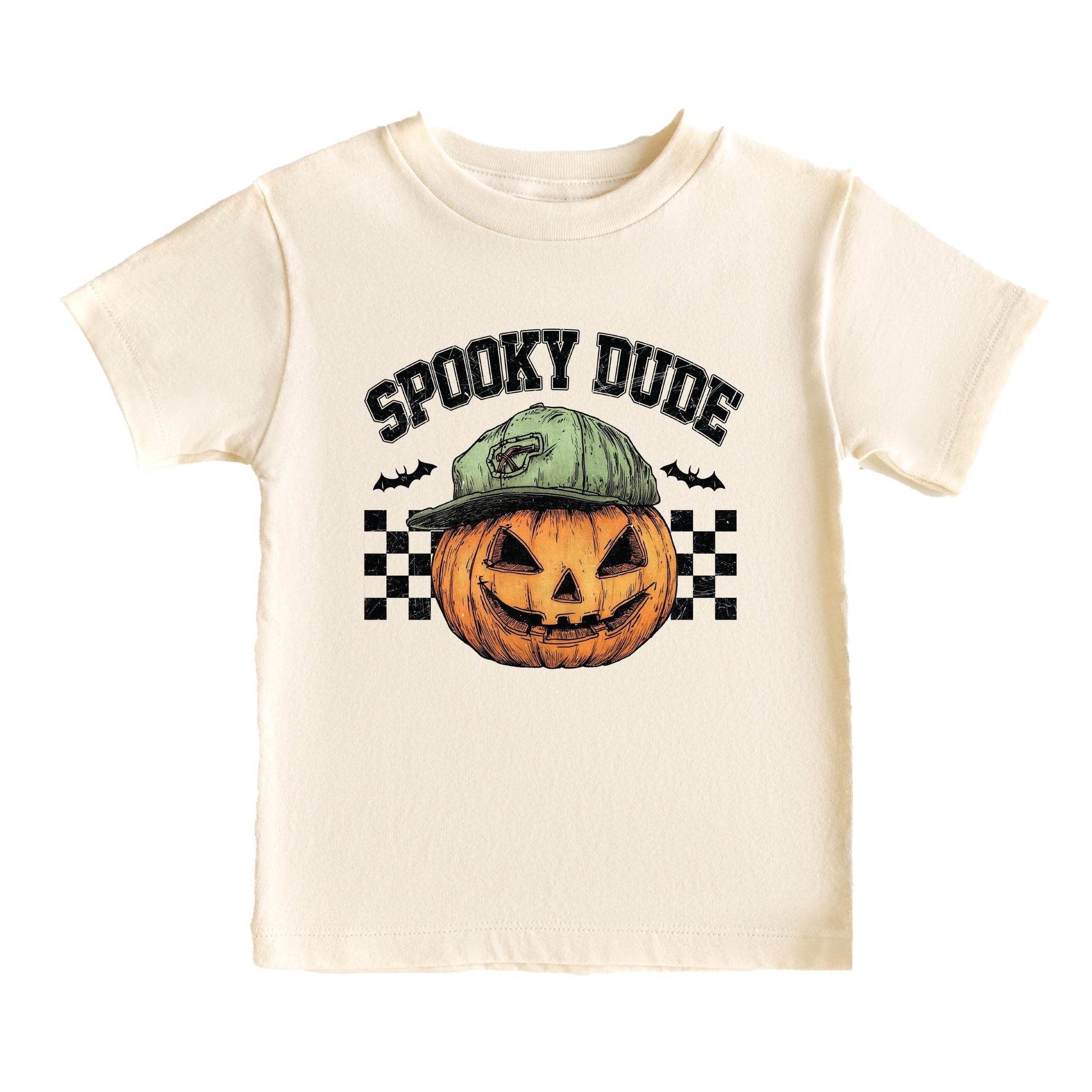 Spooky Dude Checkered Pumpkin - Youth Short Sleeve Graphic T-Shirt and Toddler Short Sleeve Graphic T-Shirt