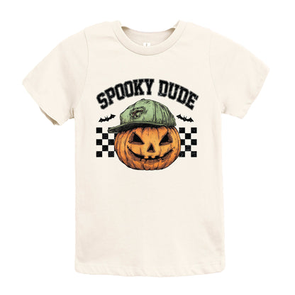Spooky Dude Checkered Pumpkin - Youth Short Sleeve Graphic T-Shirt and Toddler Short Sleeve Graphic T-Shirt
