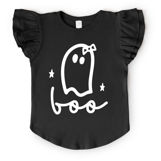 Boo Ghost Bow - Flutter Sleeve Tee
