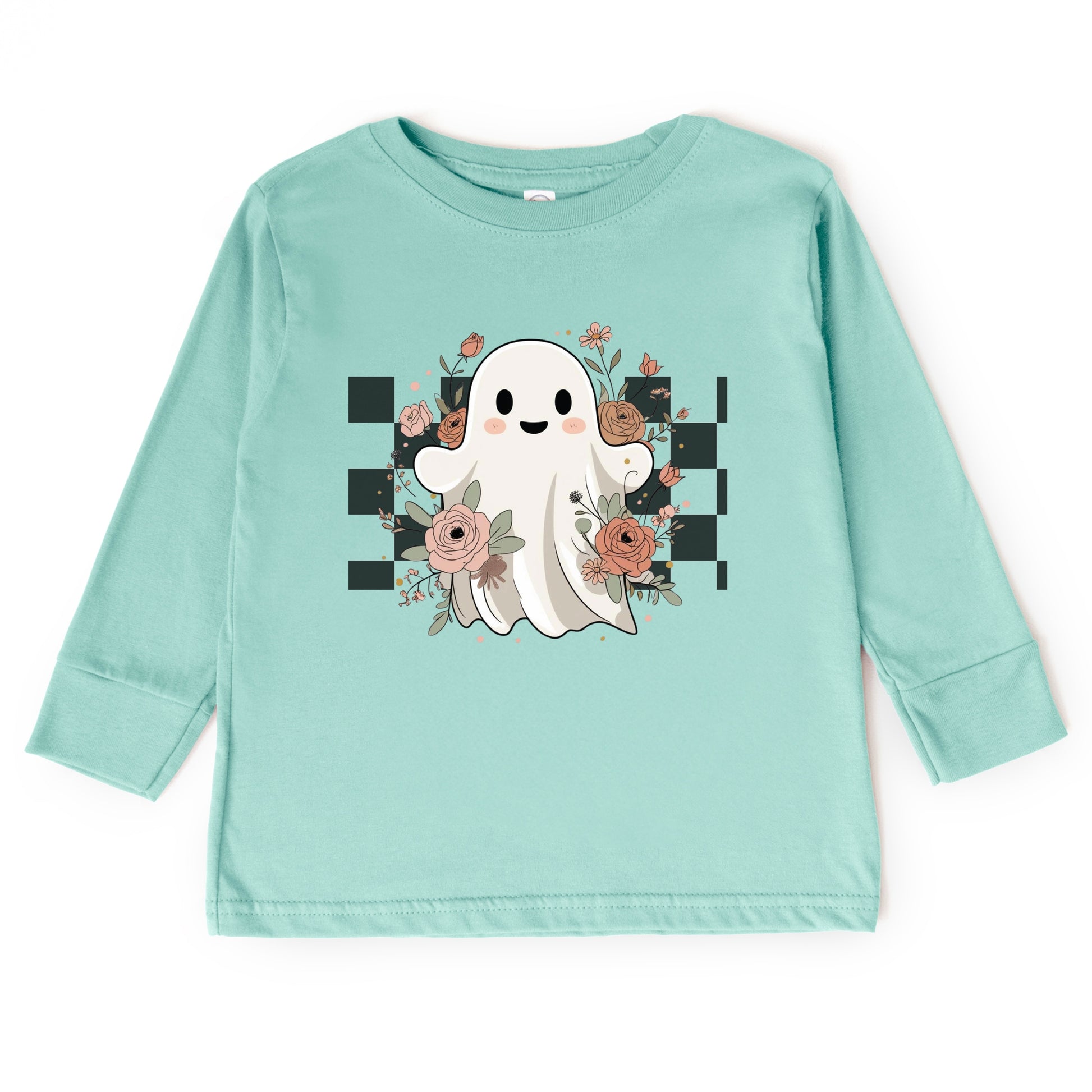 Checkered Ghost Rose - Kids Toddler Long Sleeve Tee and Kids Youth Long Sleeve Tee