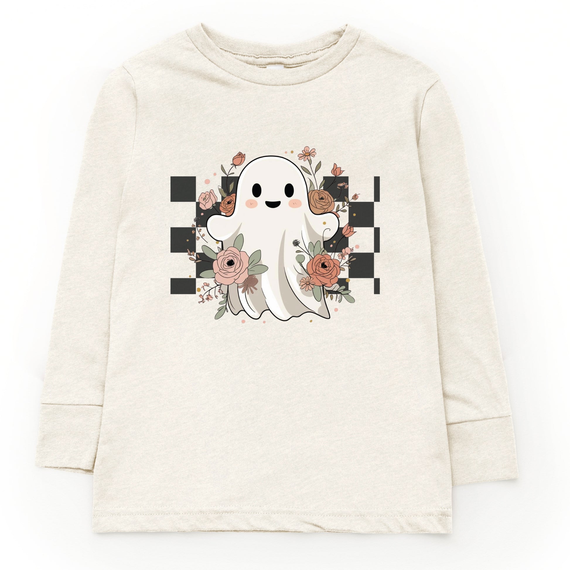 Checkered Ghost Rose - Kids Toddler Long Sleeve Tee and Kids Youth Long Sleeve Tee