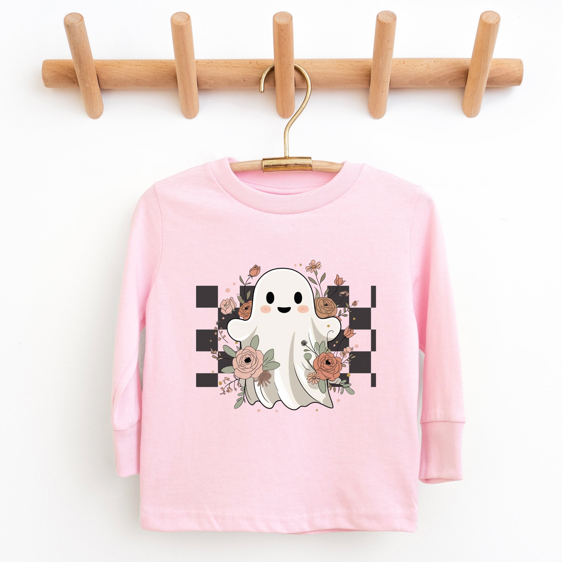 Checkered Ghost Rose - Kids Toddler Long Sleeve Tee and Kids Youth Long Sleeve Tee