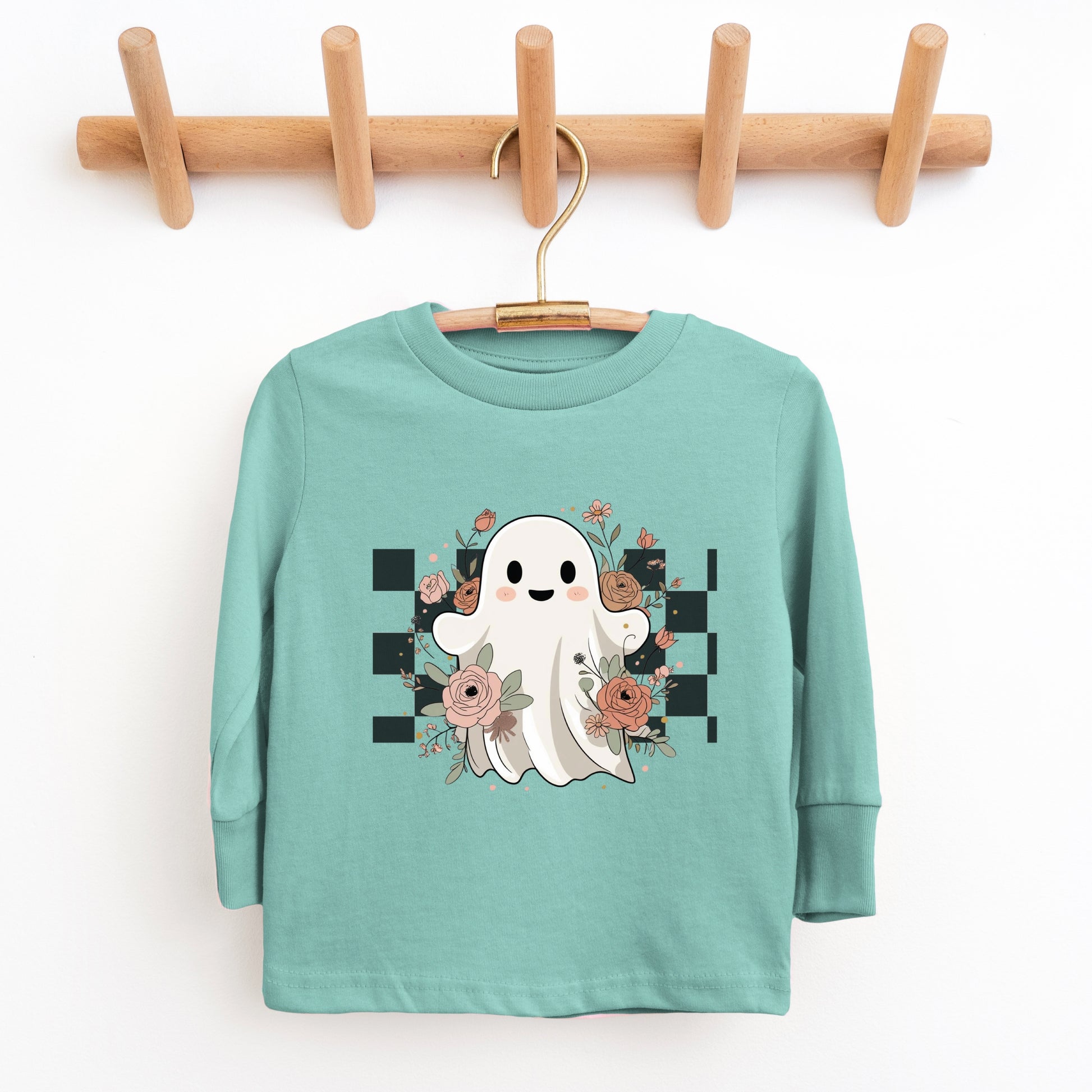 Checkered Ghost Rose - Kids Toddler Long Sleeve Tee and Kids Youth Long Sleeve Tee
