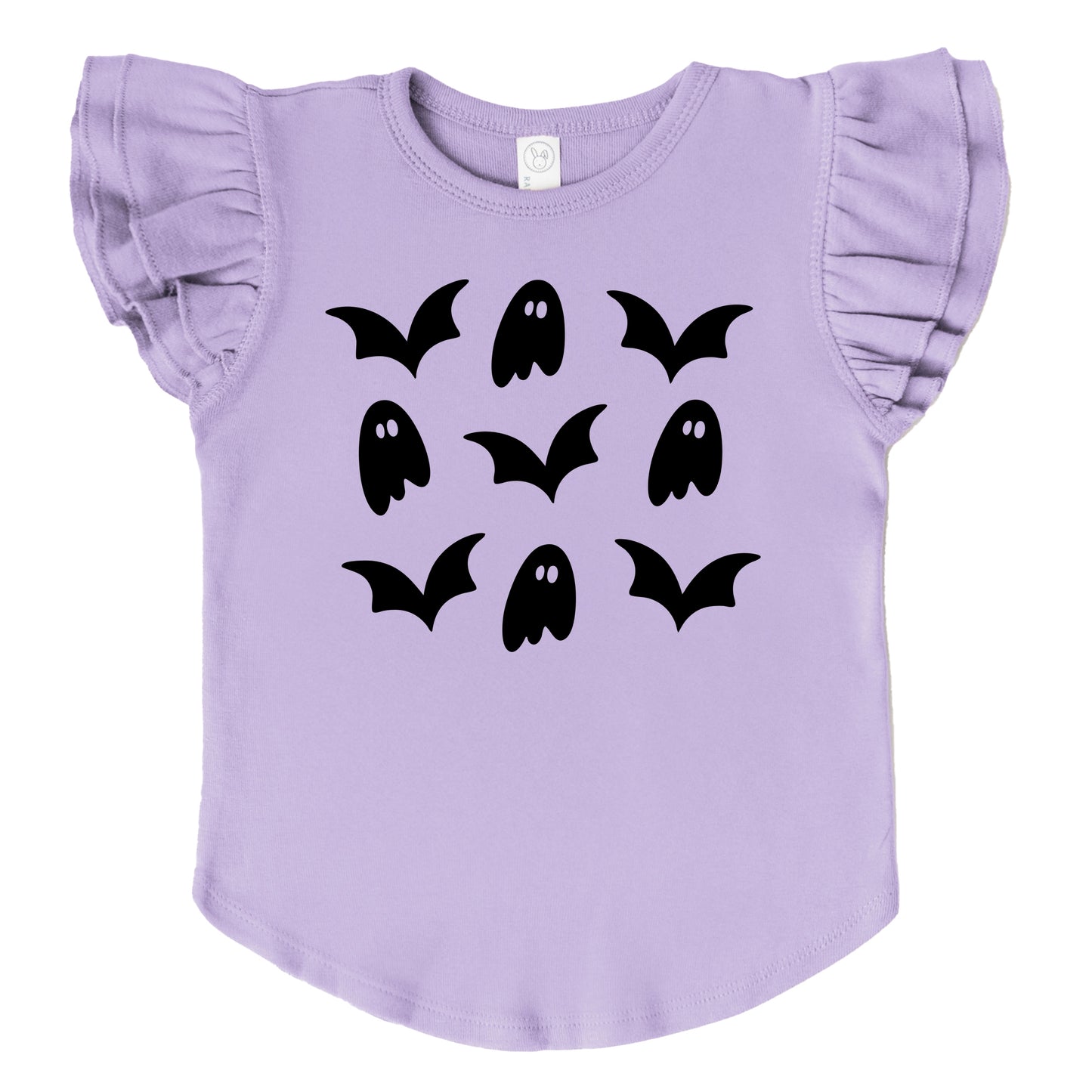 Ghosts and Bats Stacked - Kids Flutter Sleeve Tee