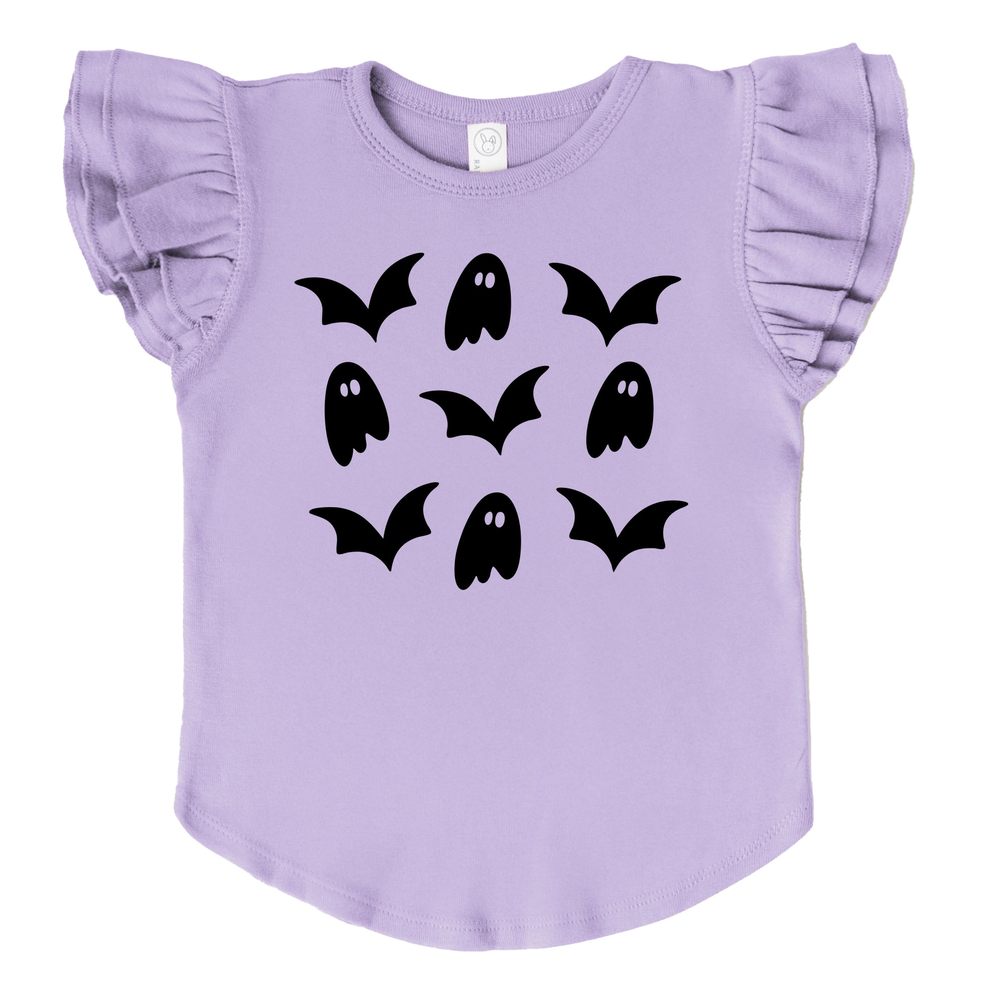 Ghosts and Bats Stacked - Kids Flutter Sleeve Tee