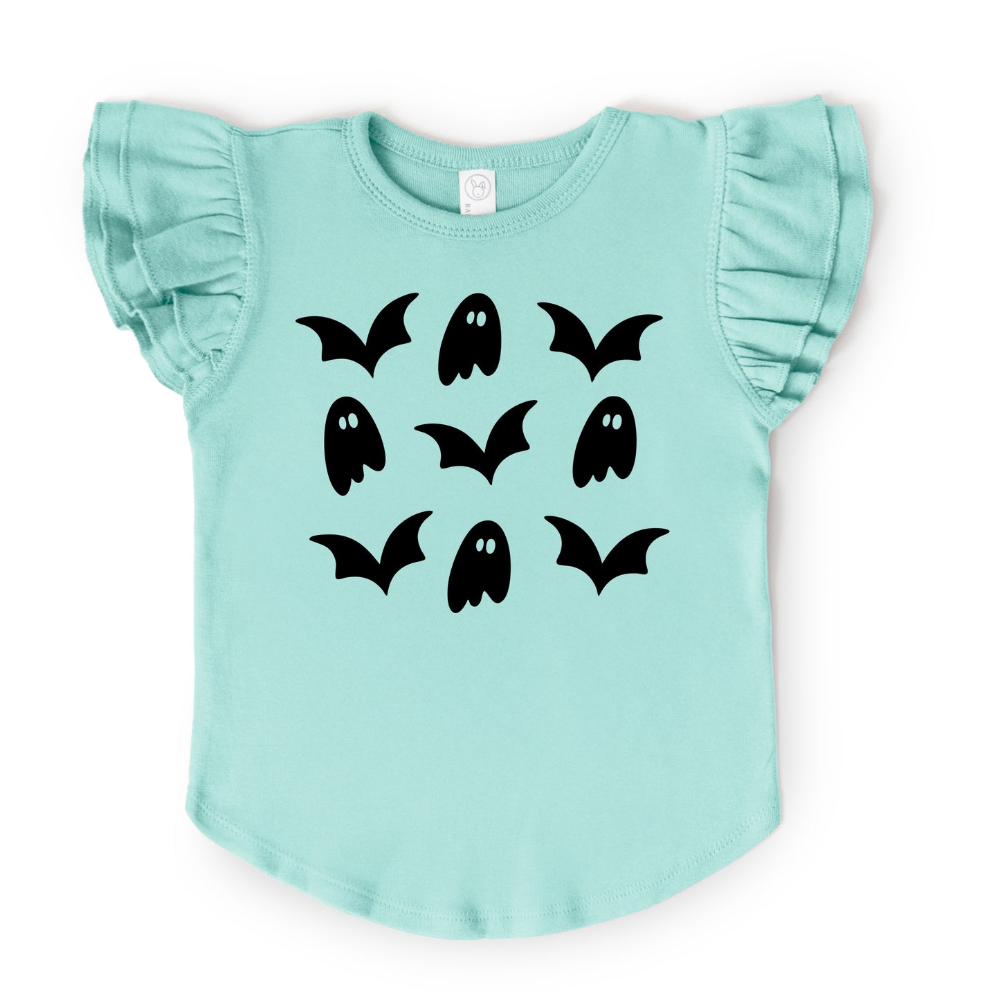 Ghosts and Bats Stacked - Kids Flutter Sleeve Tee
