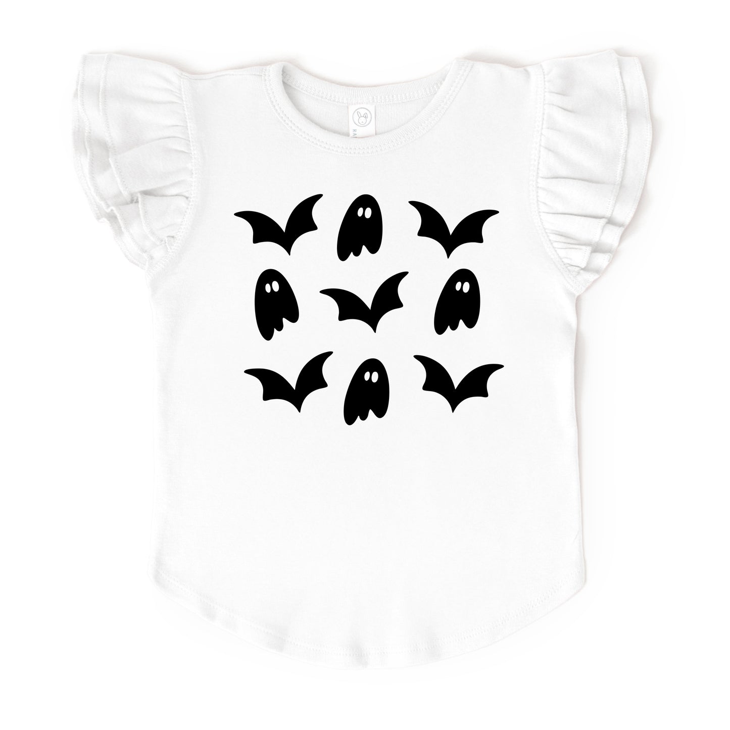 Ghosts and Bats Stacked - Kids Flutter Sleeve Tee