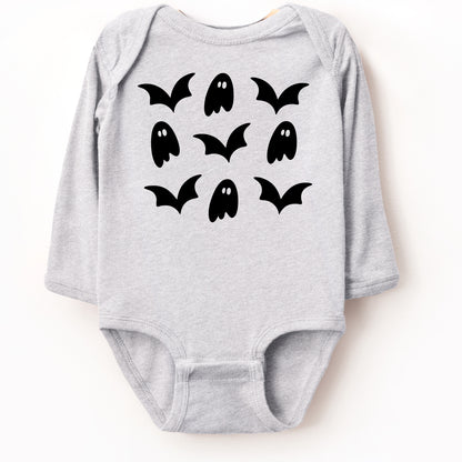 Ghosts and Bats Stacked - Baby Long Sleeve Bodysuit