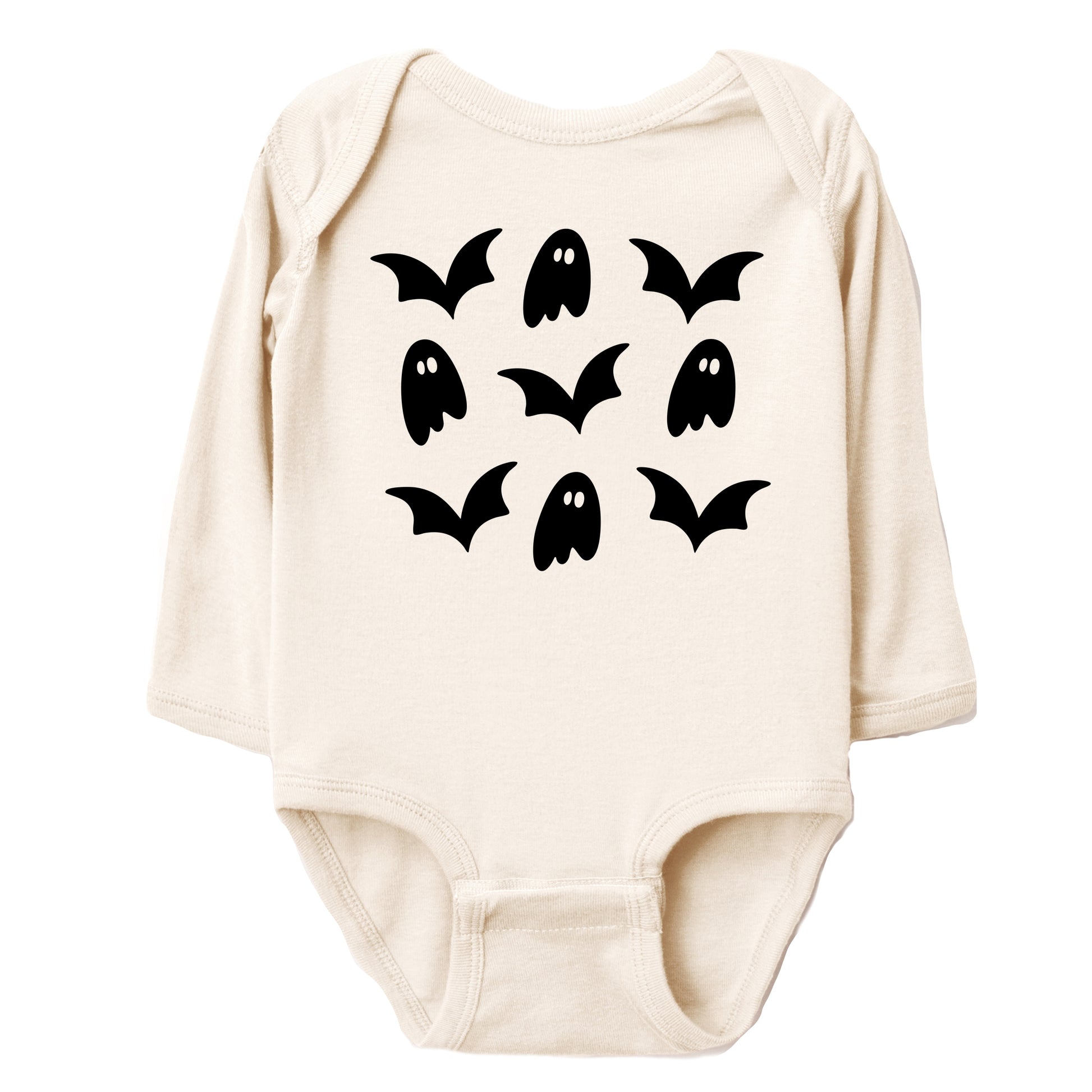 Ghosts and Bats Stacked - Baby Long Sleeve Bodysuit