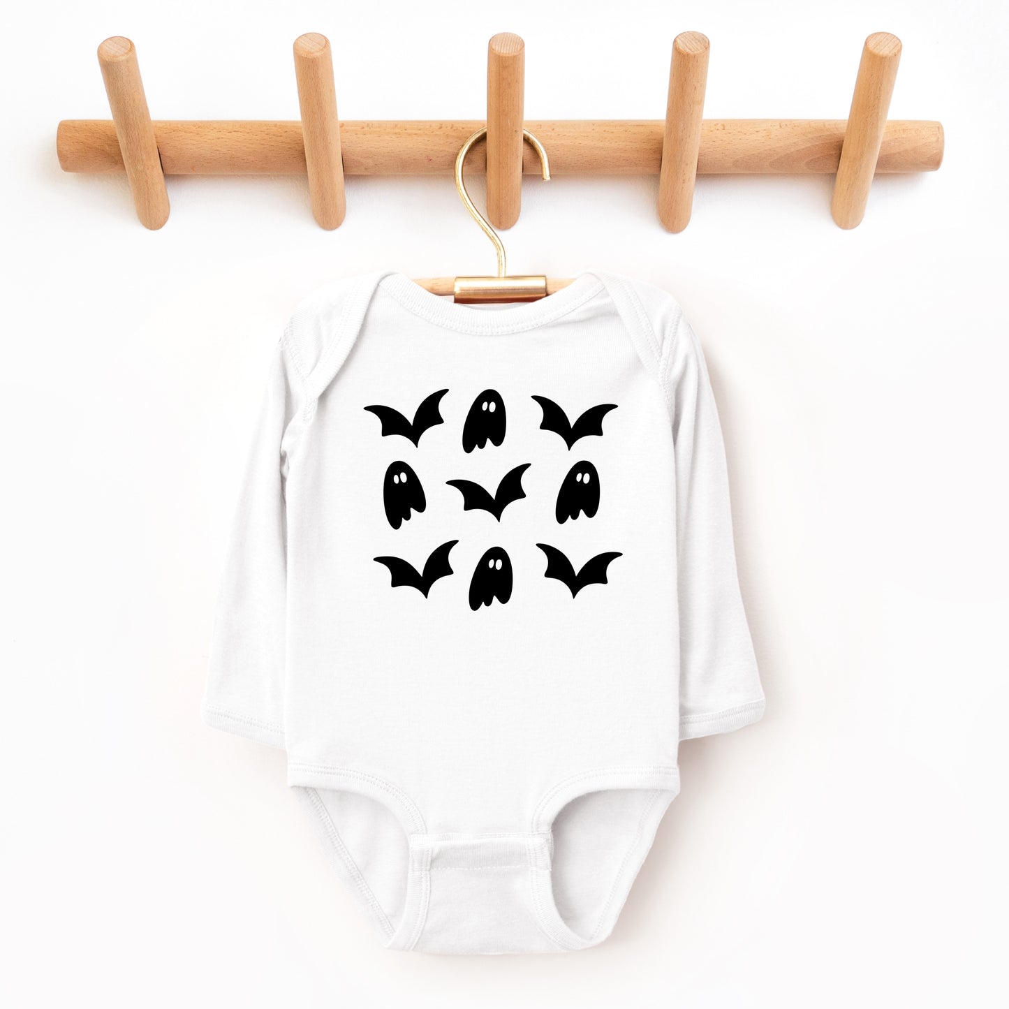 Ghosts and Bats Stacked - Baby Long Sleeve Bodysuit