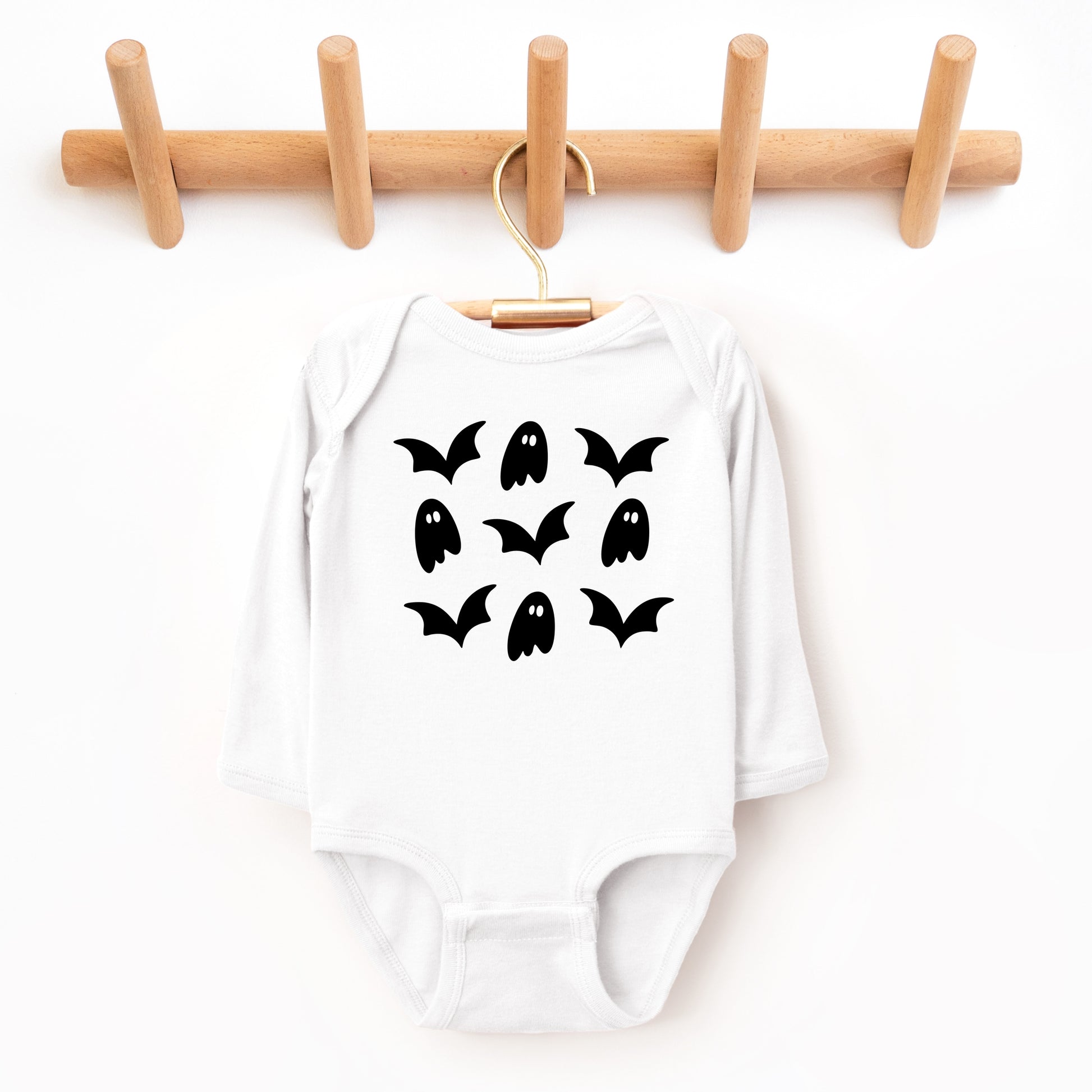 Ghosts and Bats Stacked - Baby Long Sleeve Bodysuit