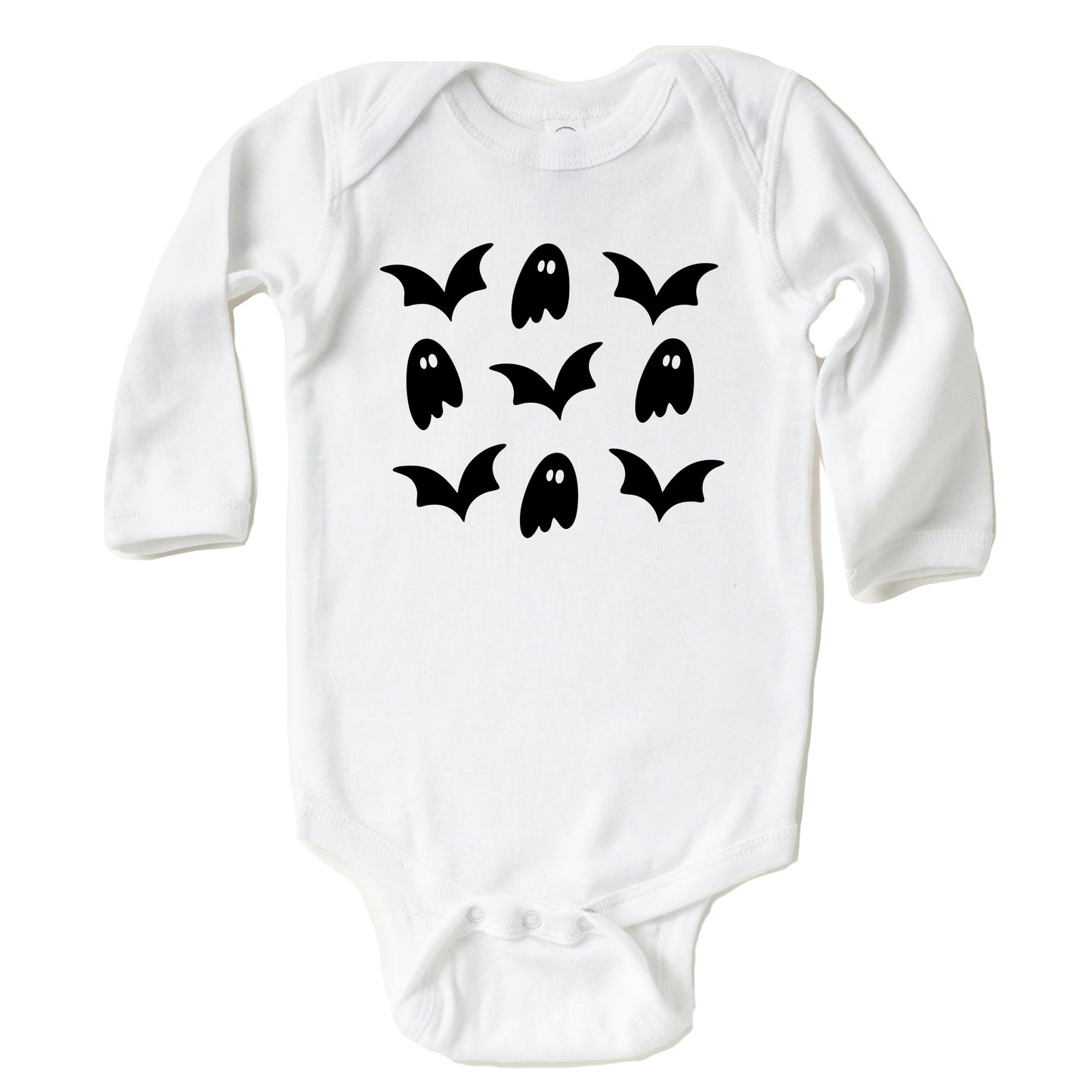 Ghosts and Bats Stacked - Baby Long Sleeve Bodysuit